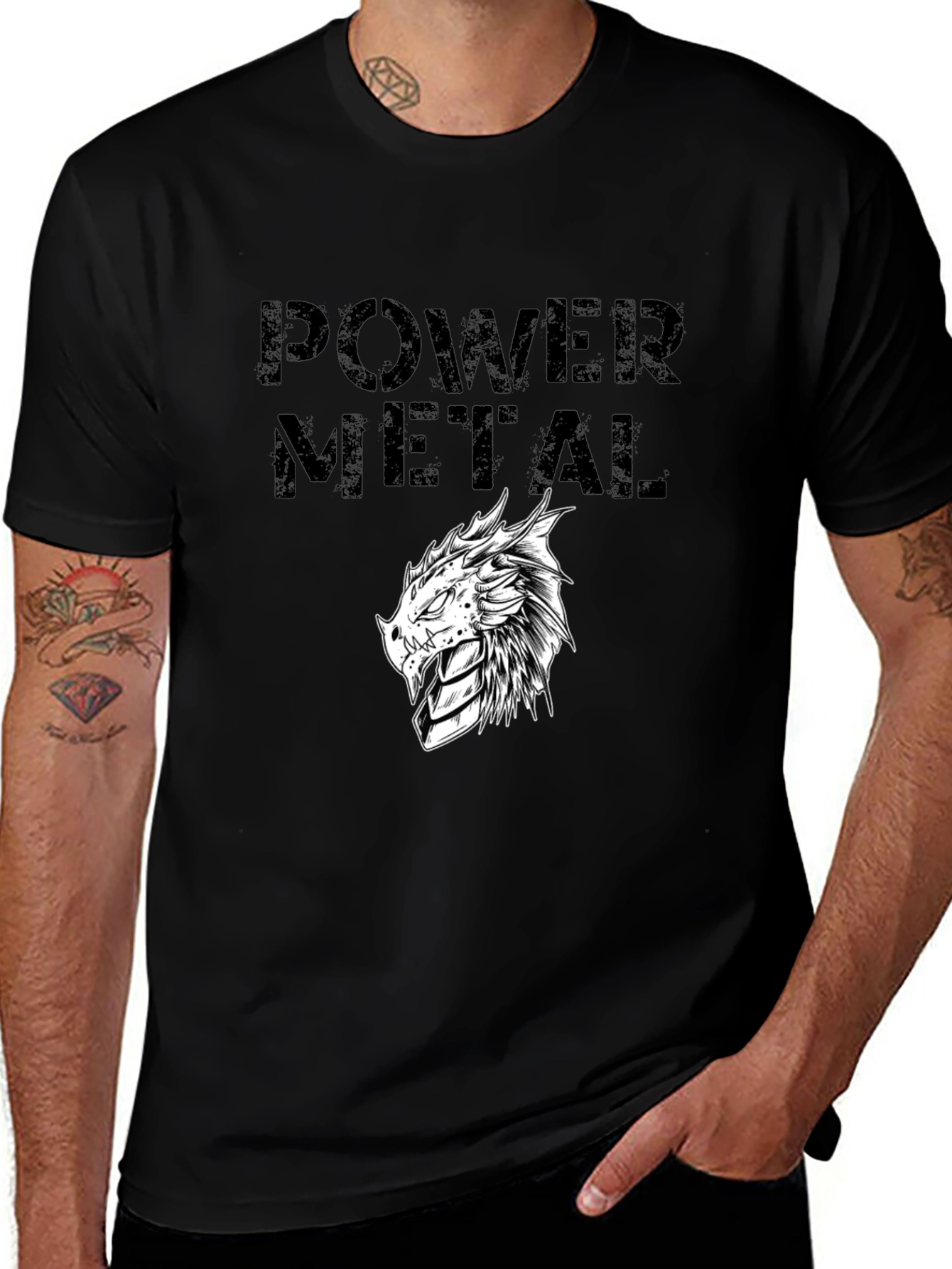 Variant 21 of Power Metal Dragon Graphic Black T-Shirt