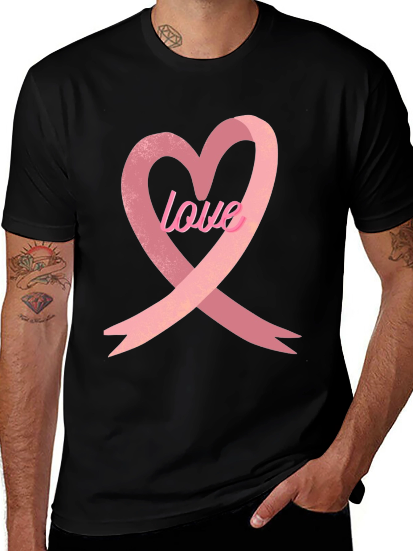 Variant 16 of Love Ribbon Heart Graphic Black T-Shirt