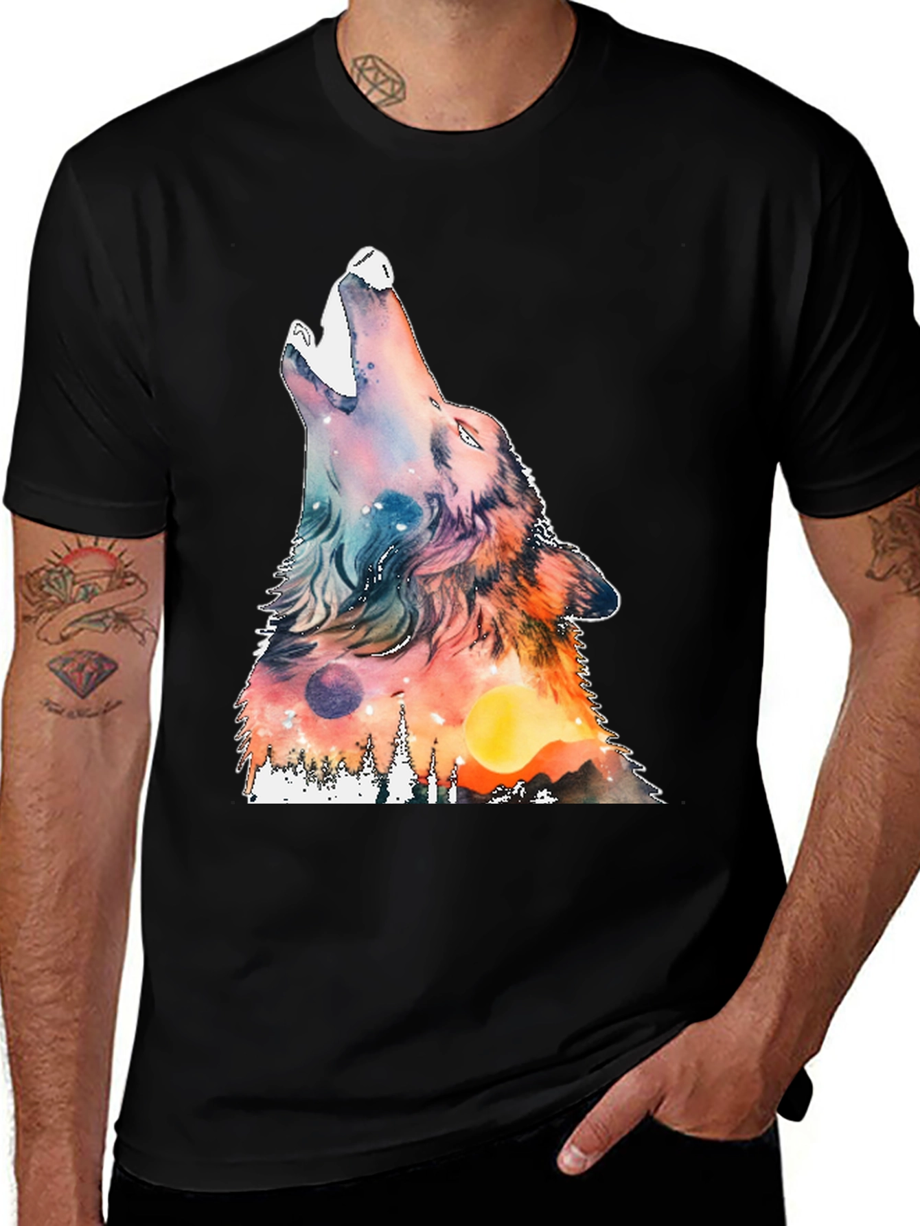 Variant 19 of Wolf Howling Graphic Print Tee