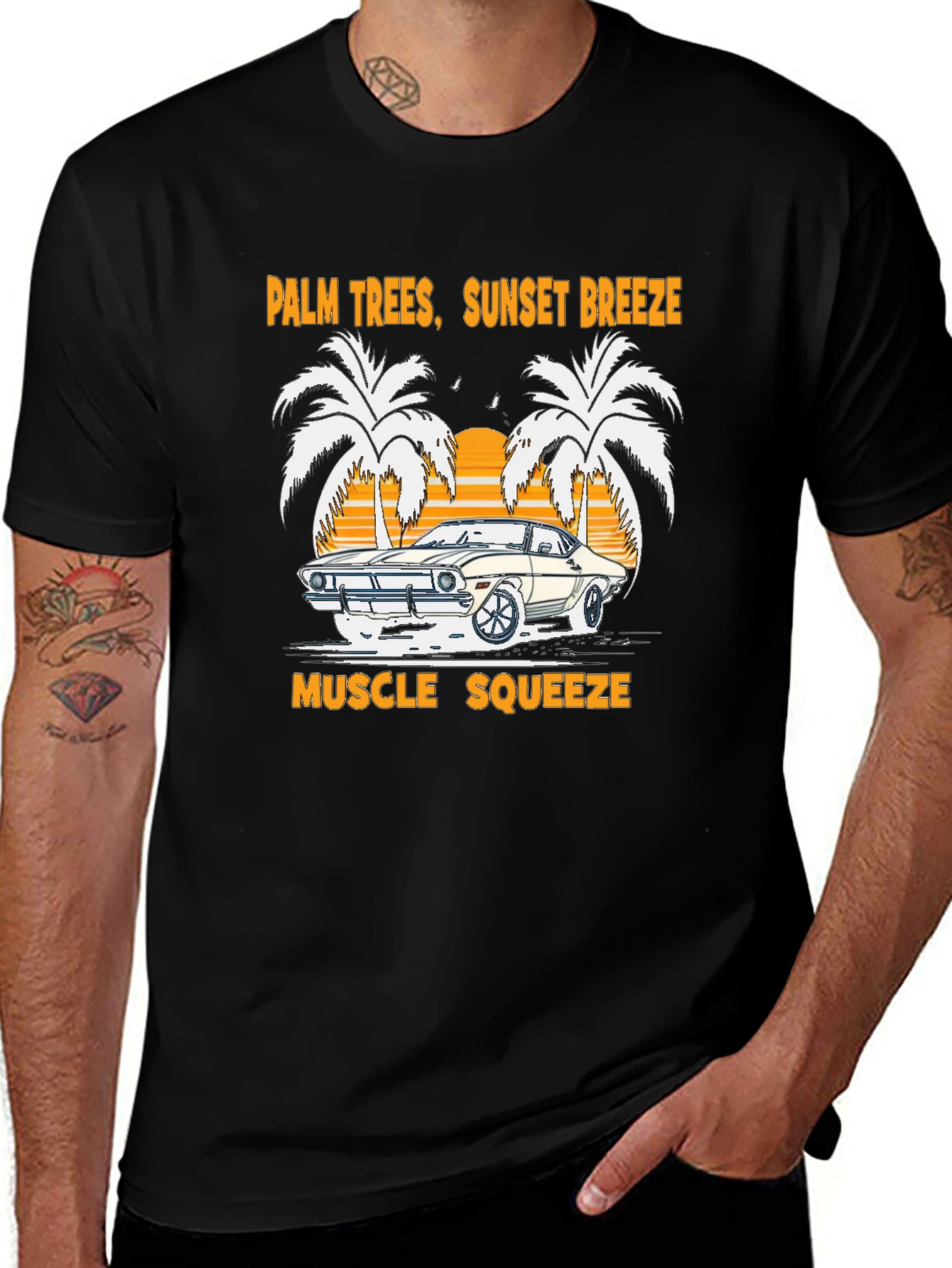 Palm Trees Sunset Breeze Muscle Squeeze T-Shirt