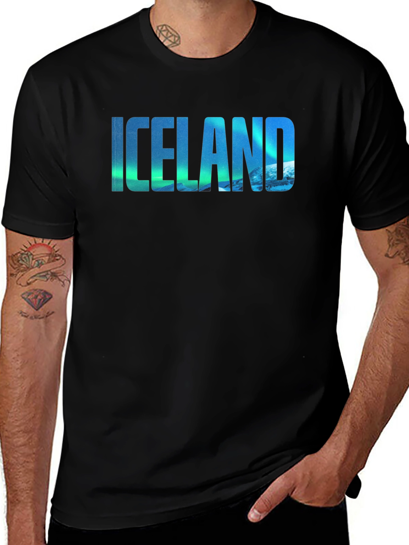 Variant 30 of Icelandic Aurora Graphic Tee - Men's Black T-Shirt