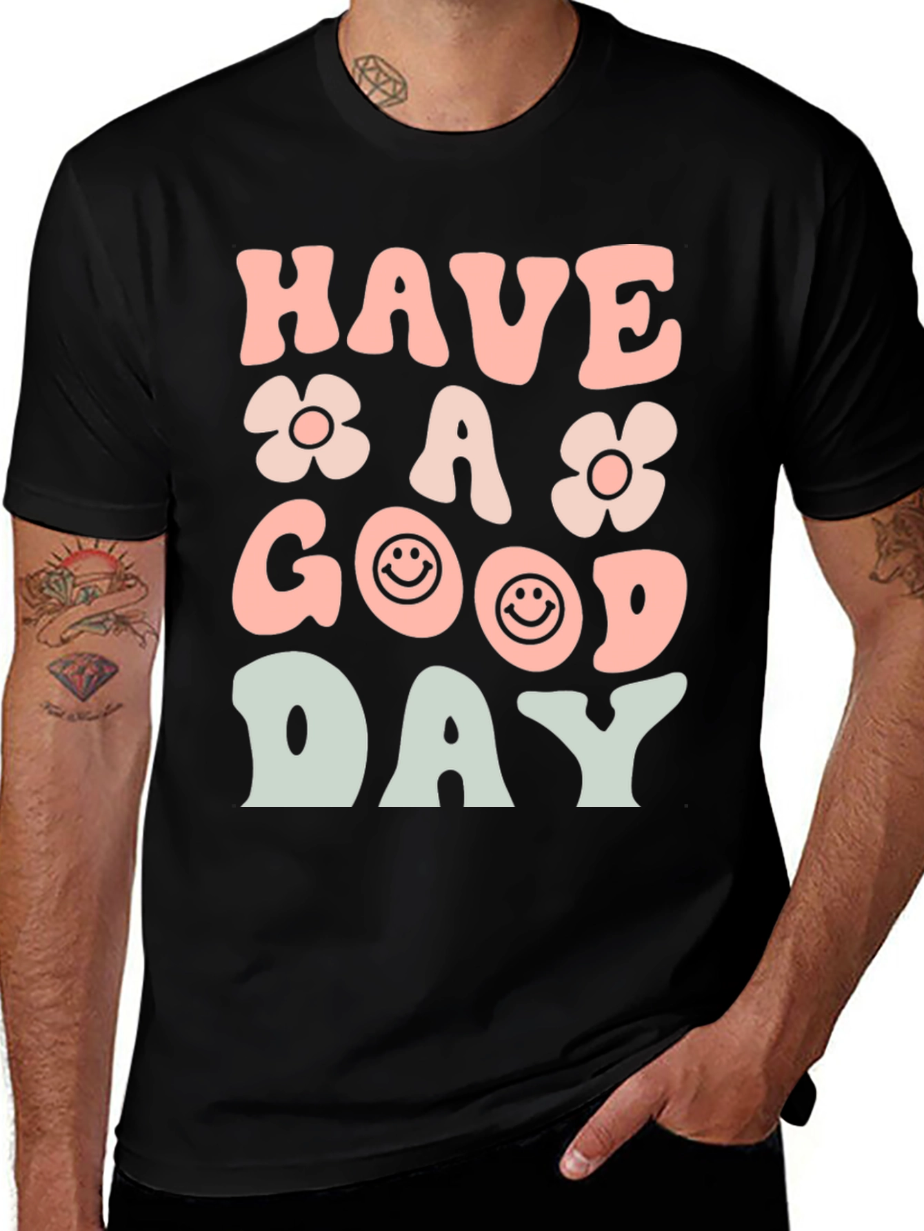 Variant 3 of Have a Good Day Graphic Tee - Retro Smiley Flower Shirt