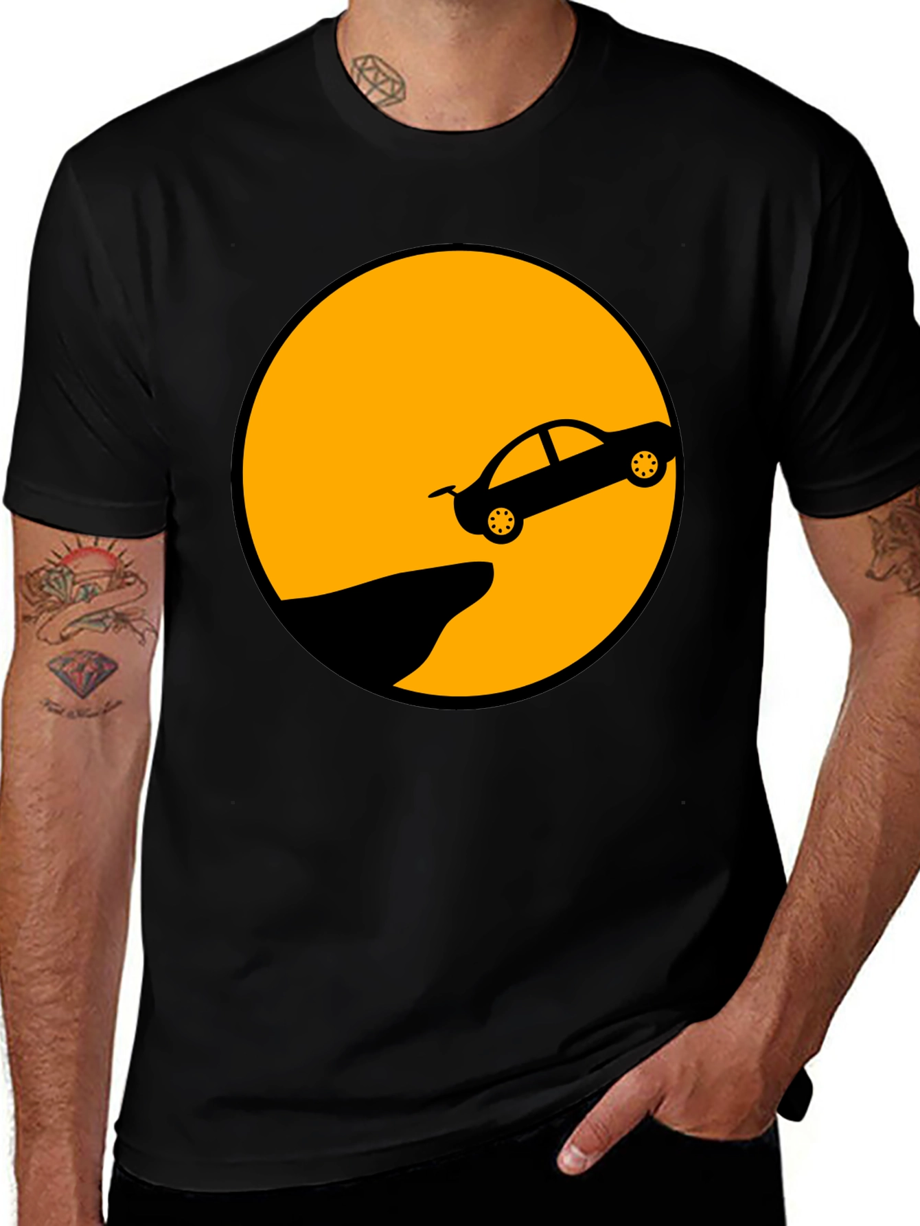 Variant 4 of Black T-Shirt with Car Cliff Jump Graphic