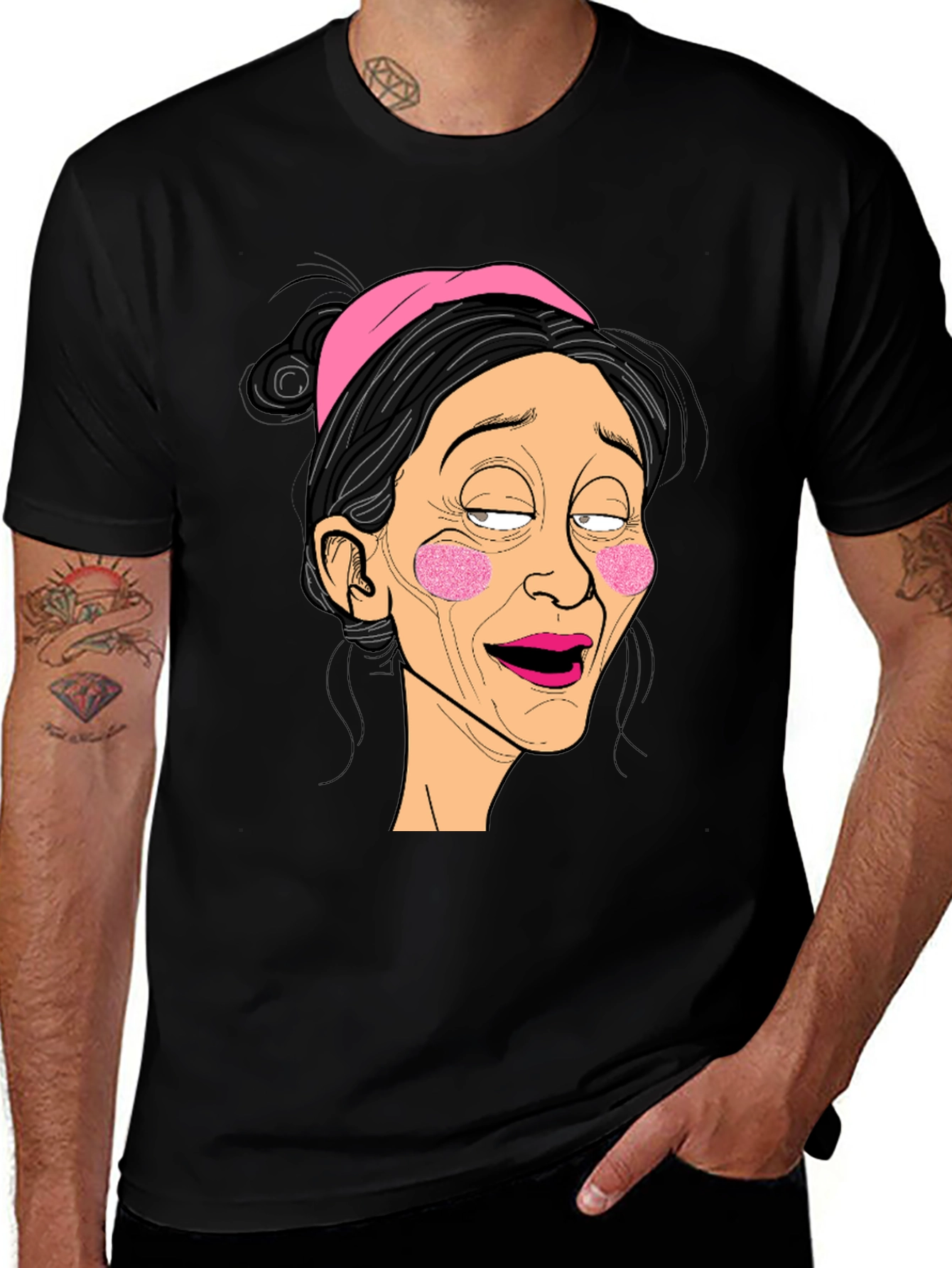 Variant 26 of Funny Cartoon Lady Graphic Black T-Shirt