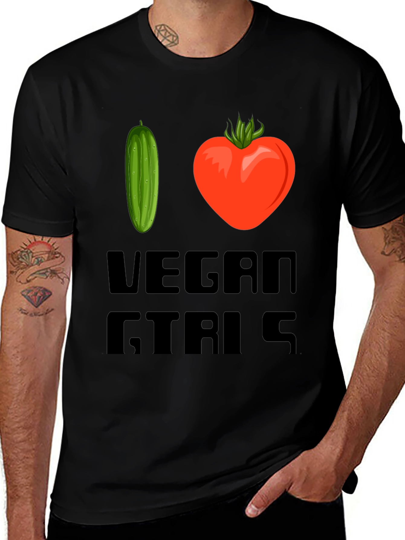 Black I Love Vegan Girls T-Shirt main image