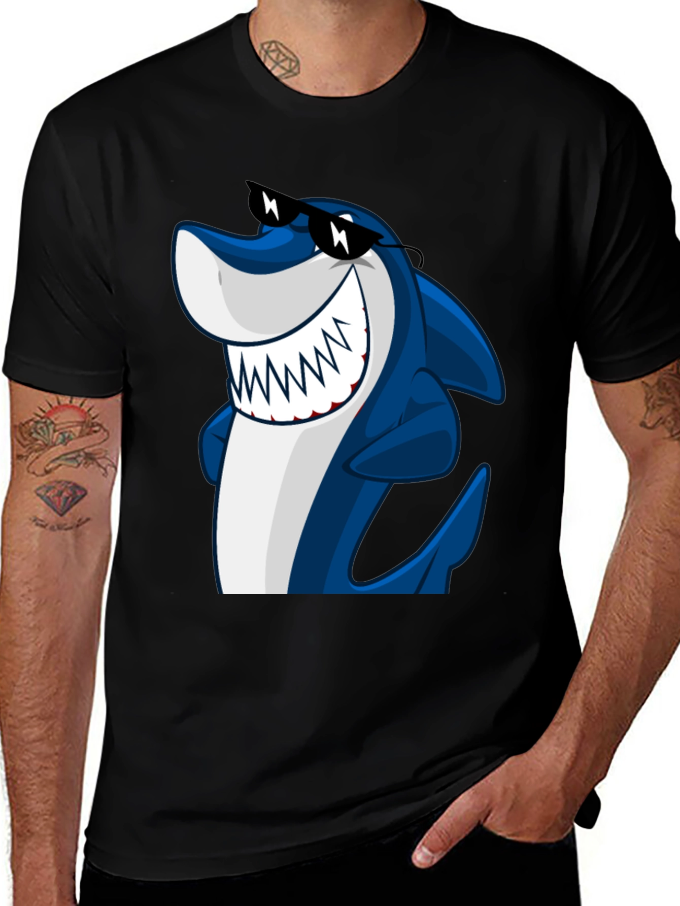 Variant 26 of Cool Shark Graphic Tee - Black Cotton Shirt