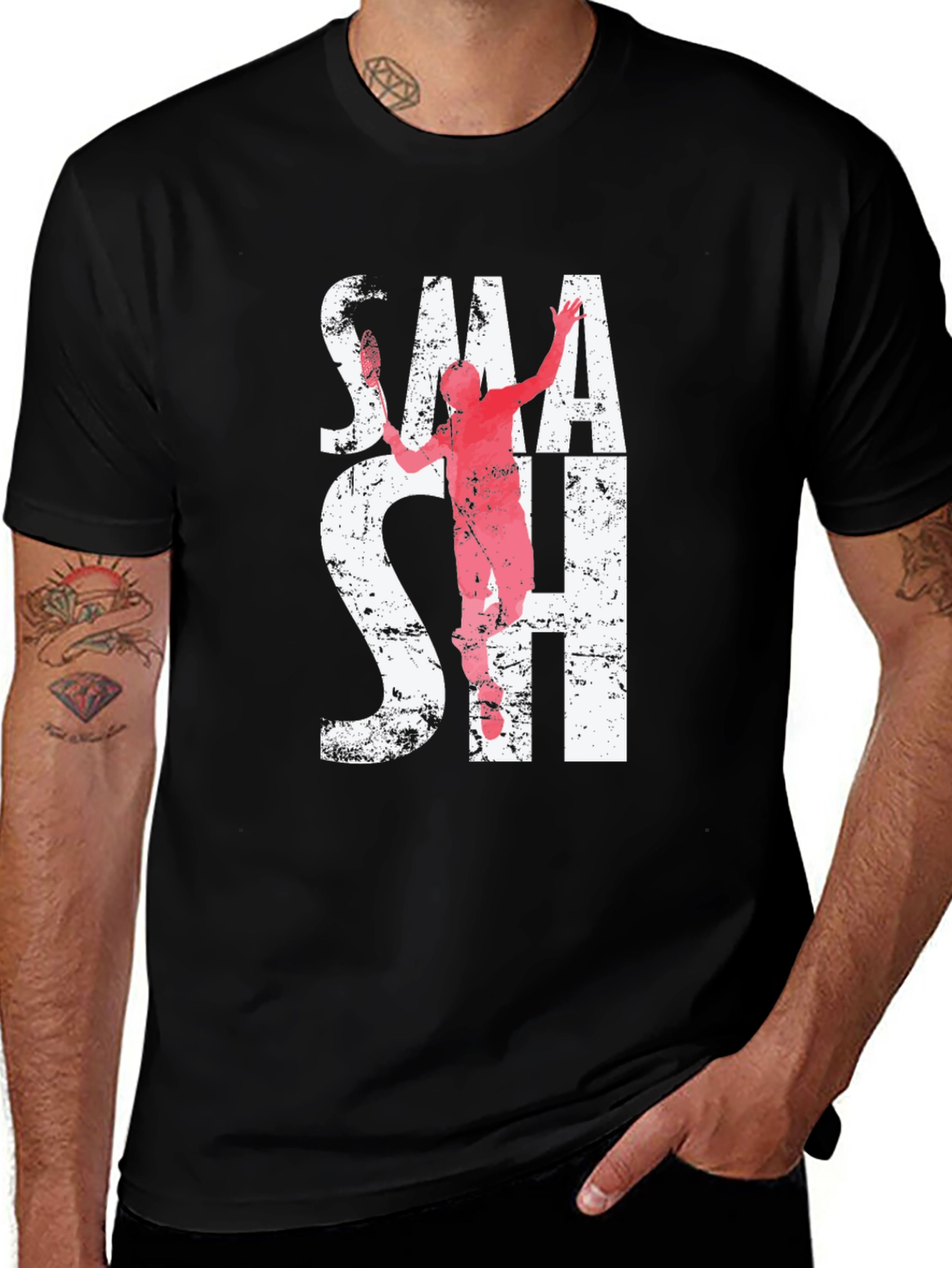 Black Smash Graphic Tee | Badminton Player T-Shirt main image