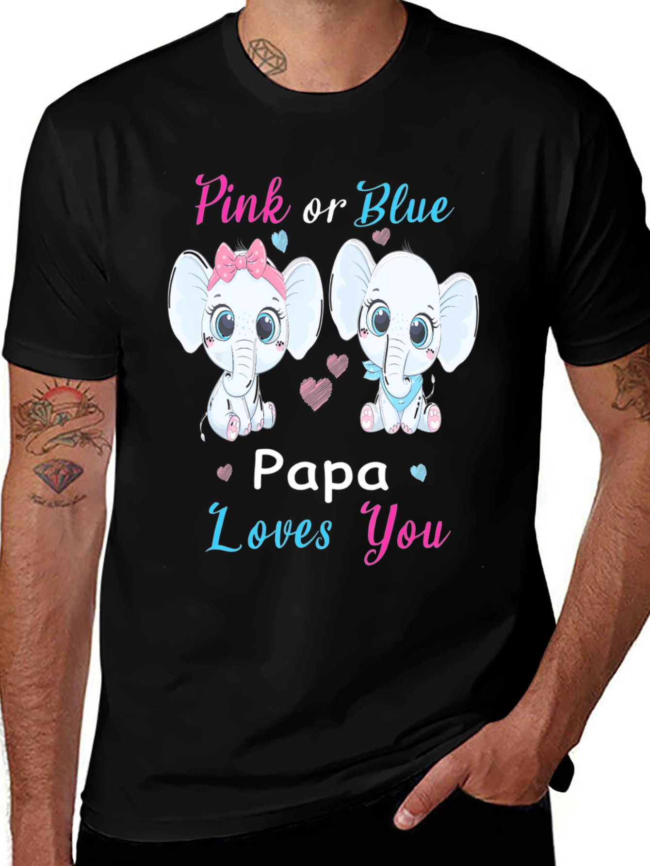 Variant 18 of Pink or Blue Papa Loves You Baby Shower Gender Reveal T-Shirt