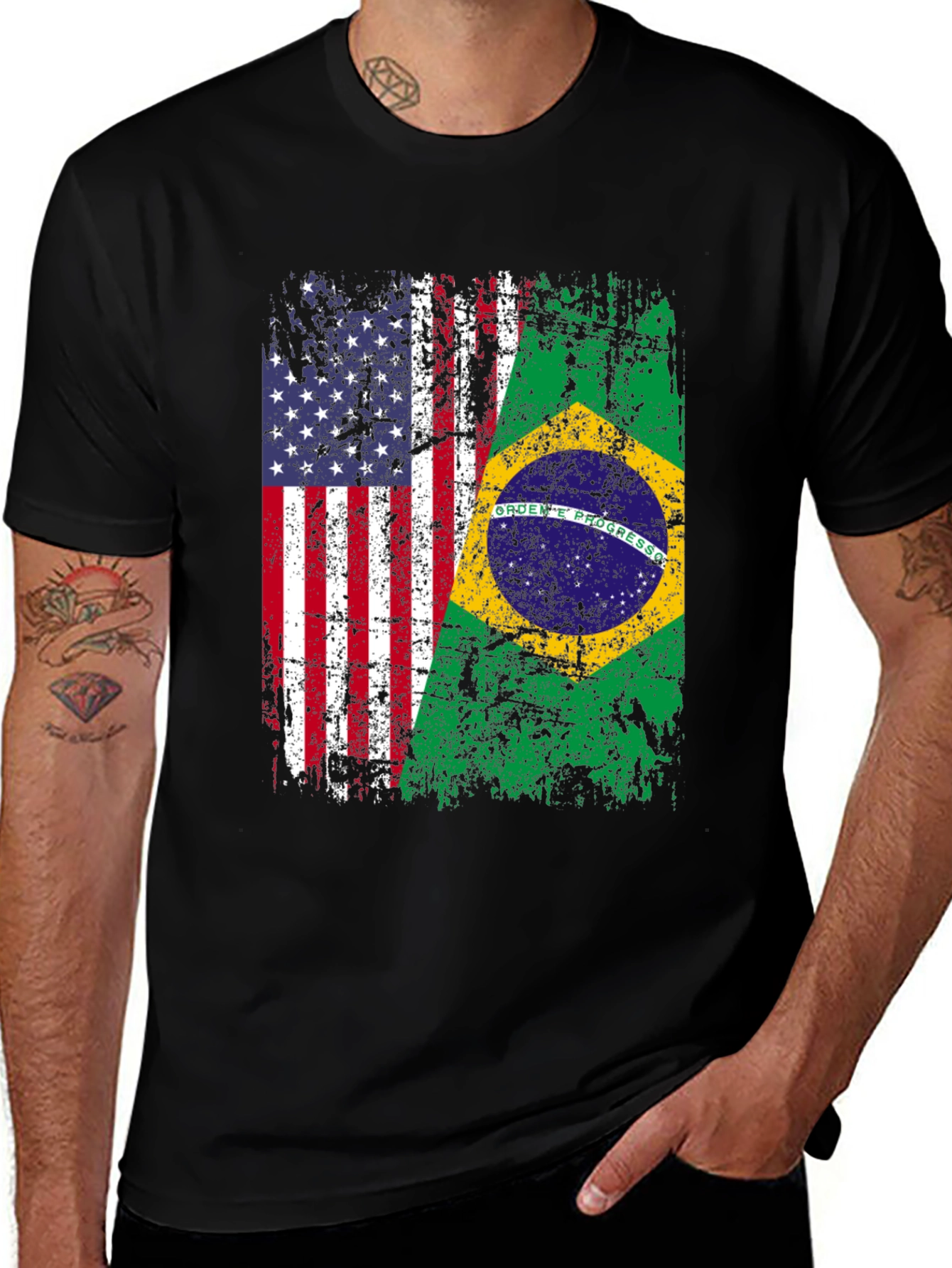 Variant 19 of USA & Brazil Flag T-Shirt - Patriotic Design