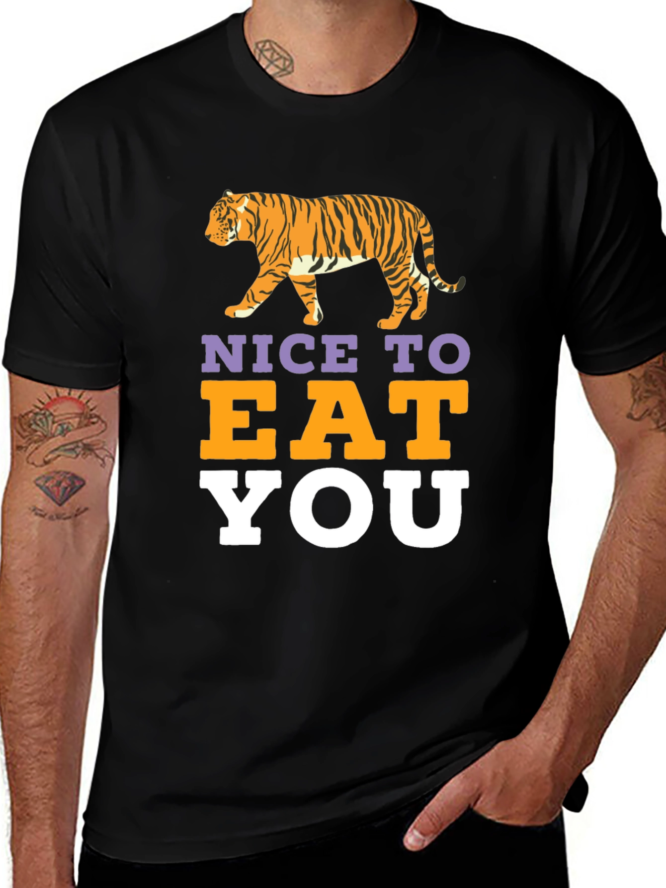 Variant 18 of Nice To Eat You Tiger Graphic Black T-Shirt