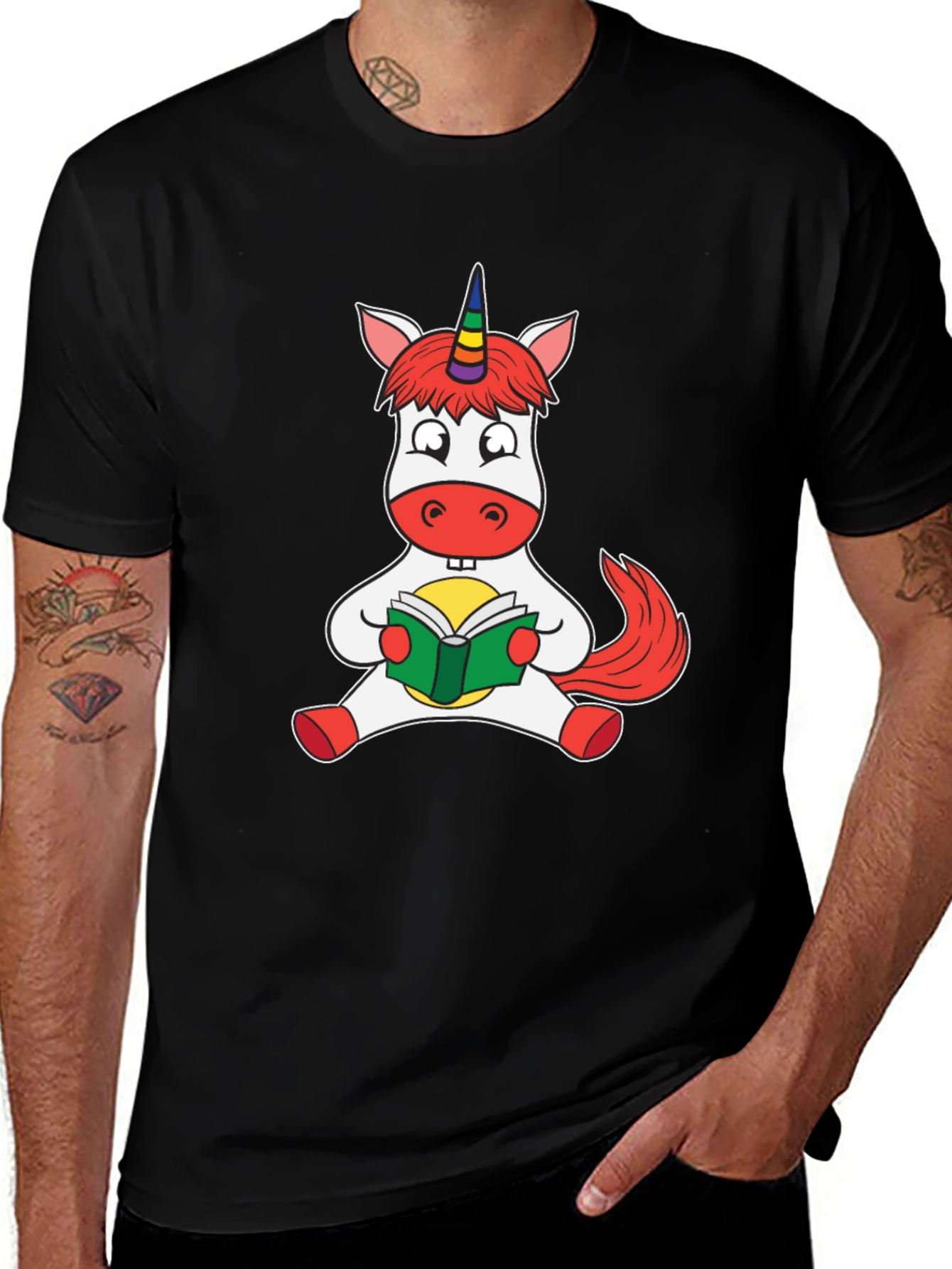 Variant 23 of Unicorn Reading Book T-Shirt - Men's Black Tee