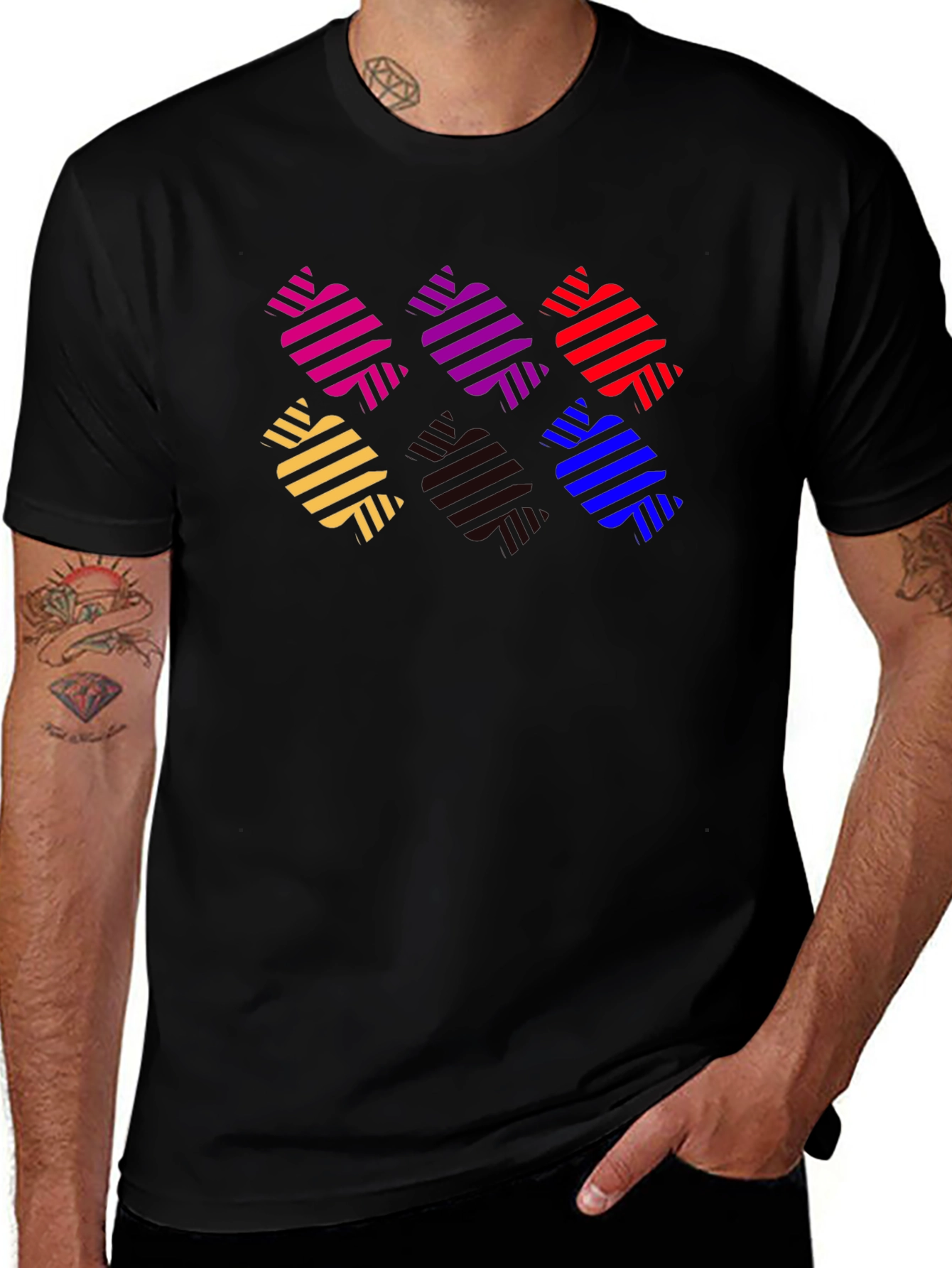Variant 20 of Colorful Candy Pattern Black T-Shirt