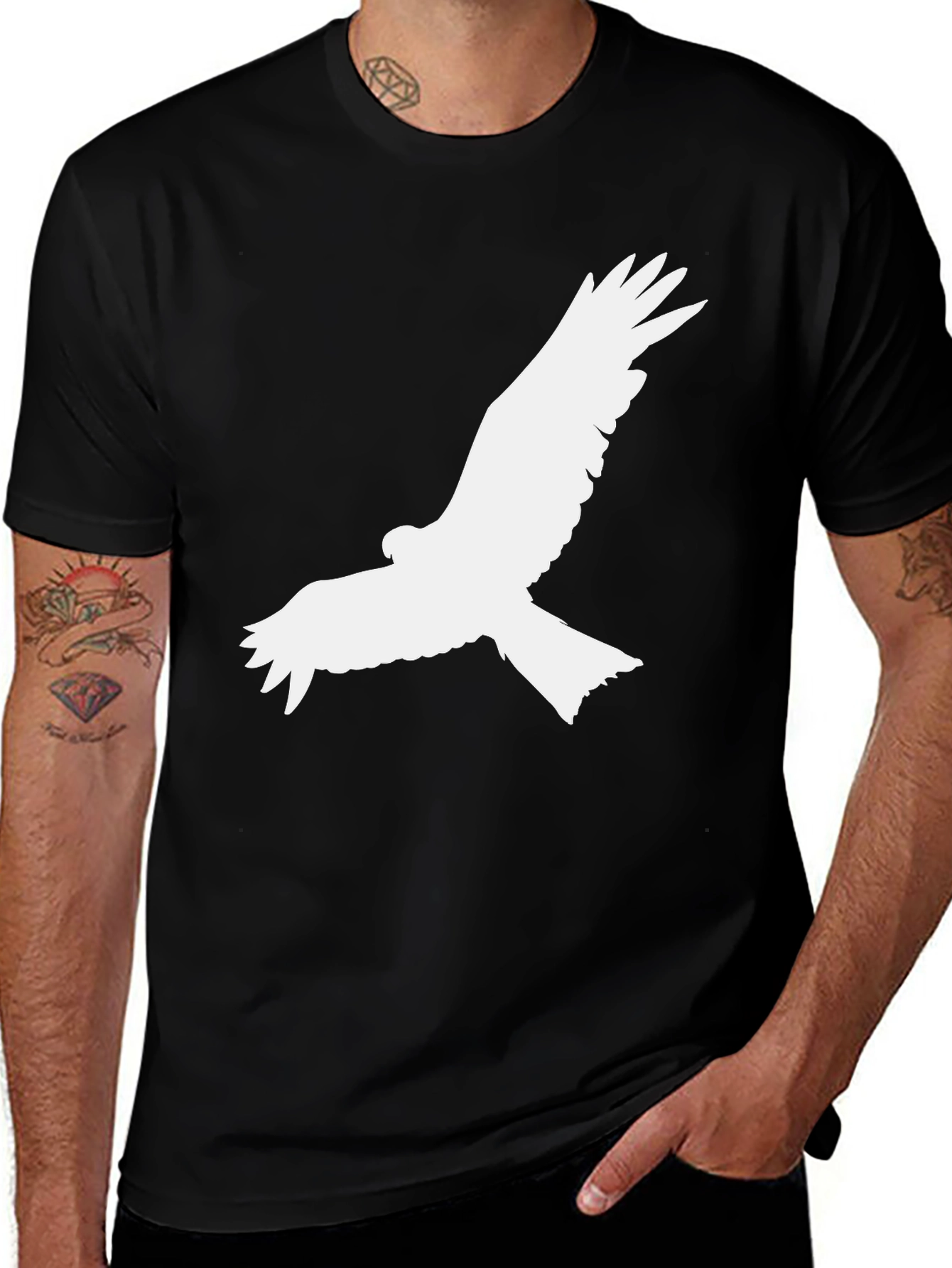 Black Black T-Shirt with White Bird Graphic main image
