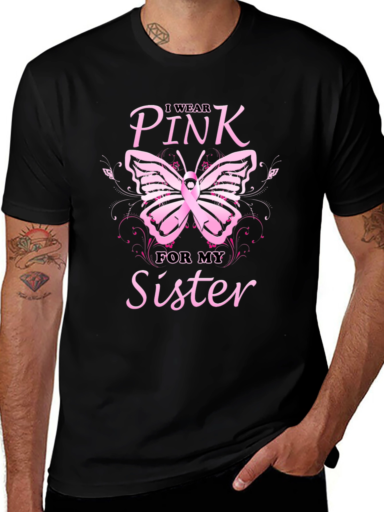 Pink Ribbon Butterfly T-Shirt - Sister Breast Cancer Support