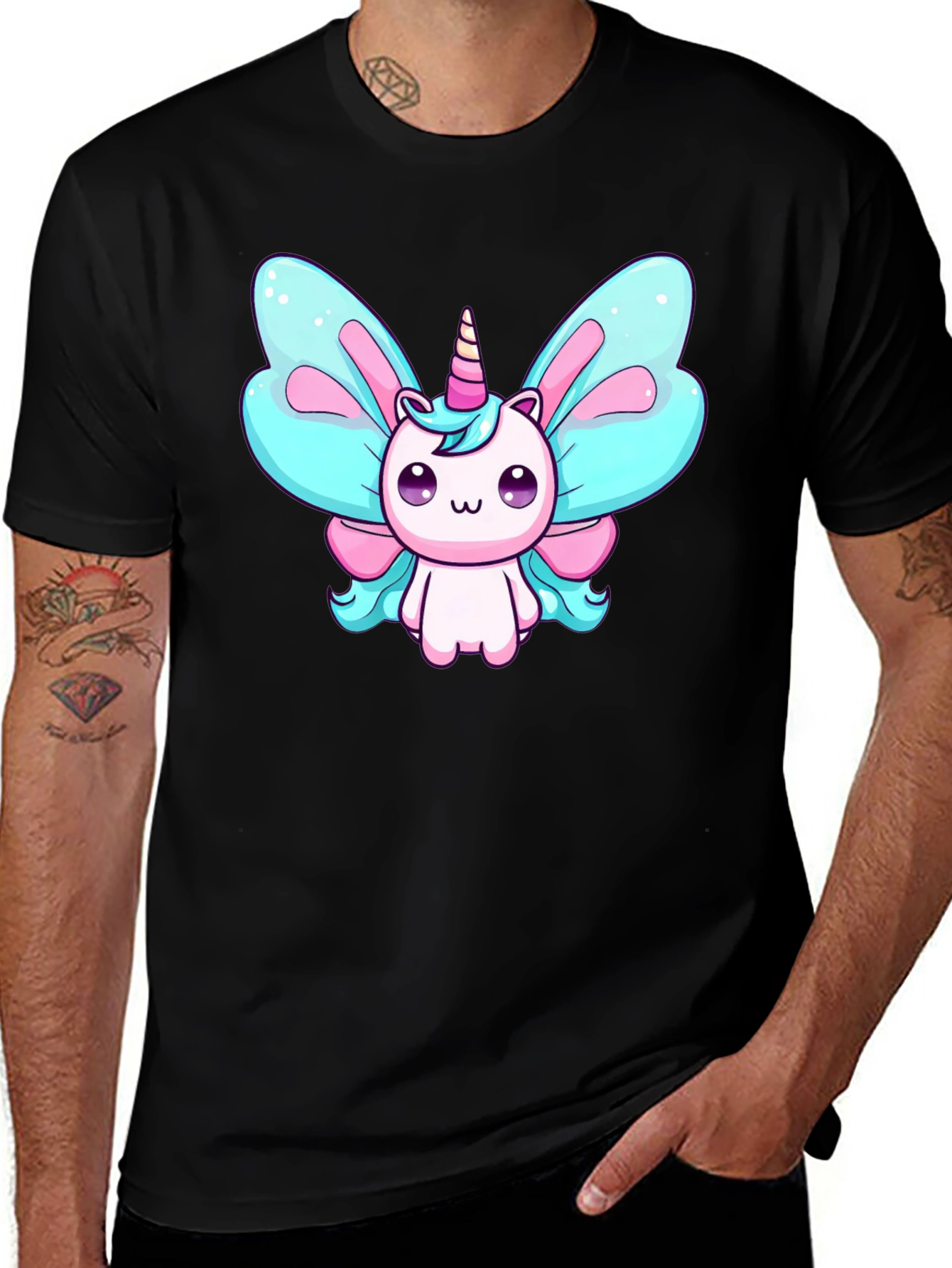 Variant 22 of Unicorn Butterfly Graphic Tee - Black Cotton T-Shirt