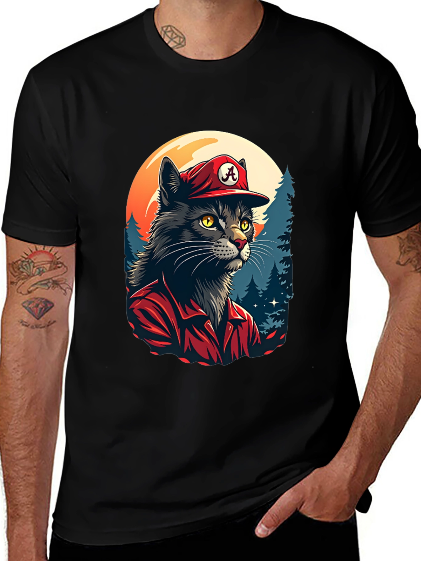 Cat in Crimson Tide Hat Graphic Tee