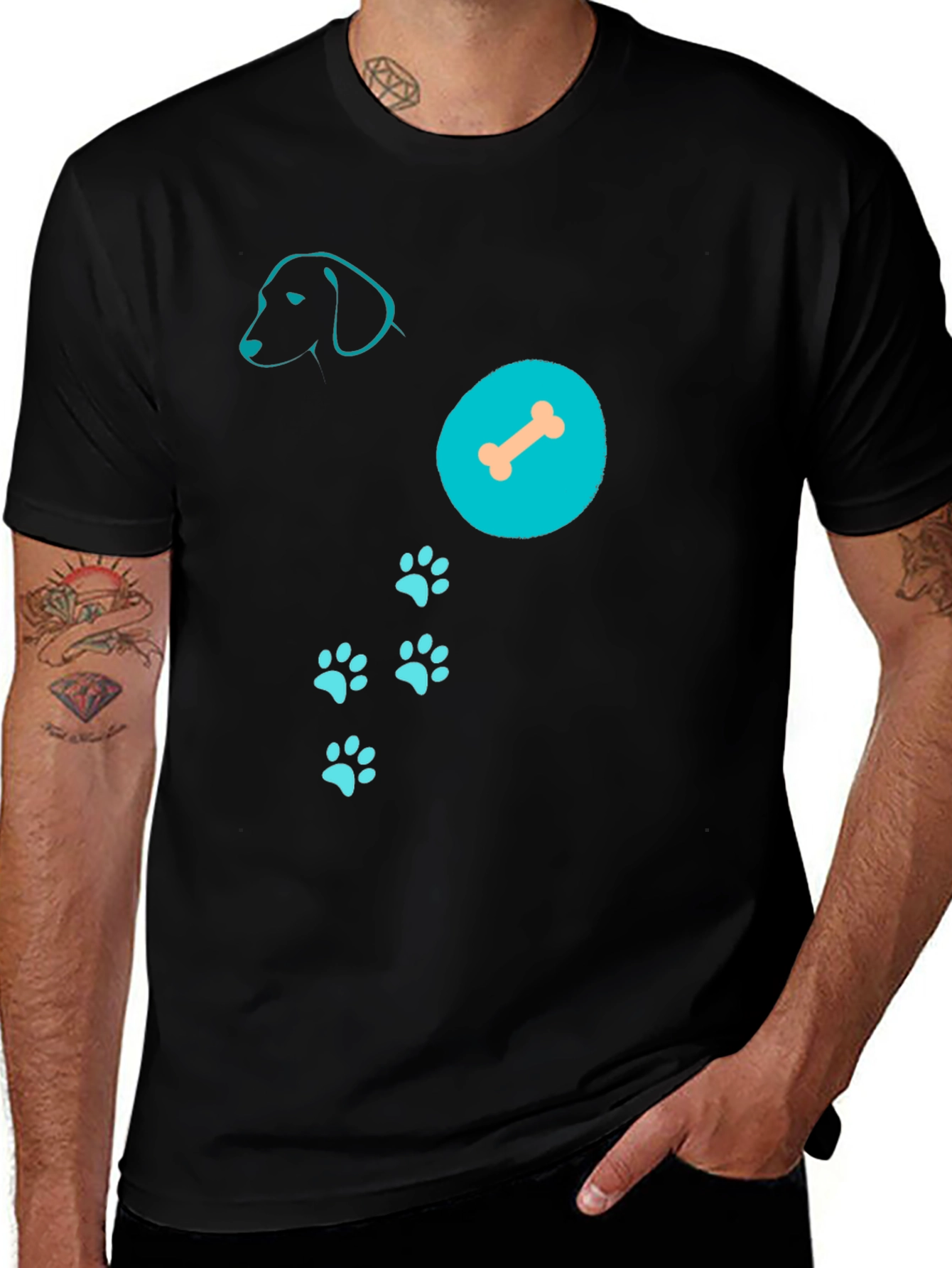 Dog Lover T-Shirt: Dog Silhouette, Bone, & Paws