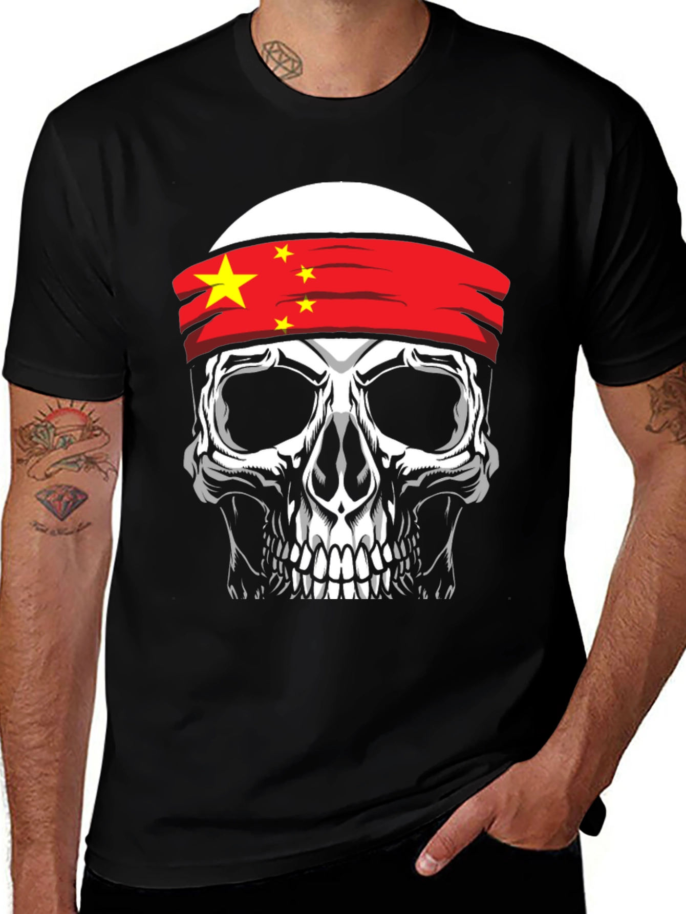 Variant 20 of Skull with China Flag Headband Graphic T-Shirt