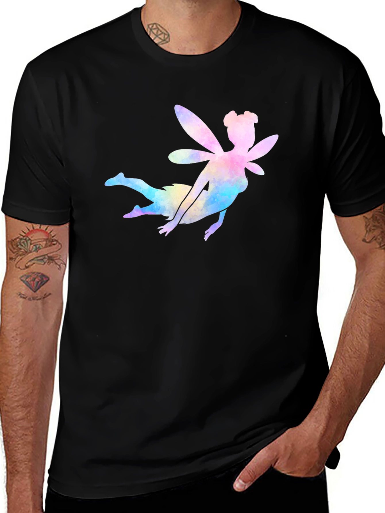 Variant 28 of Watercolor Fairy Graphic Black T-Shirt