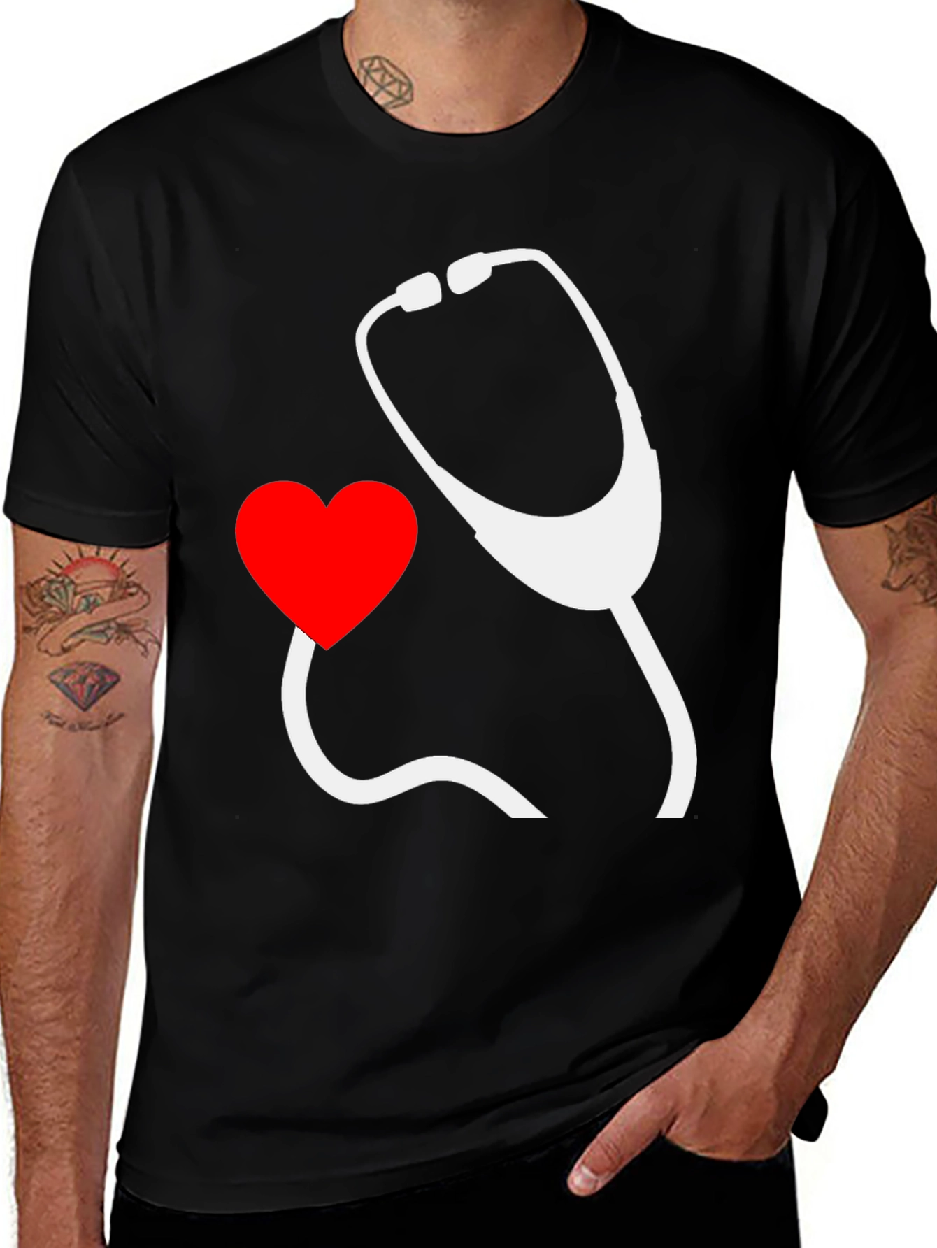Variant 18 of Doctor Love Heart Stethoscope Black Tee
