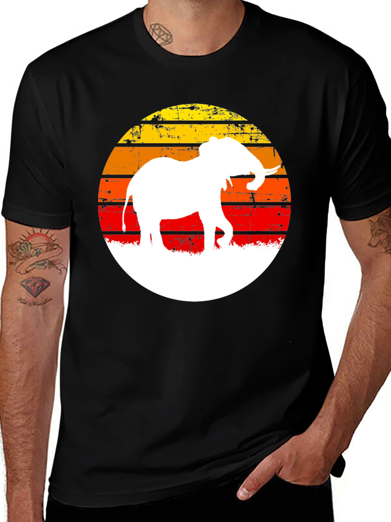 Variant 27 of Retro Elephant Sunset Graphic T-Shirt