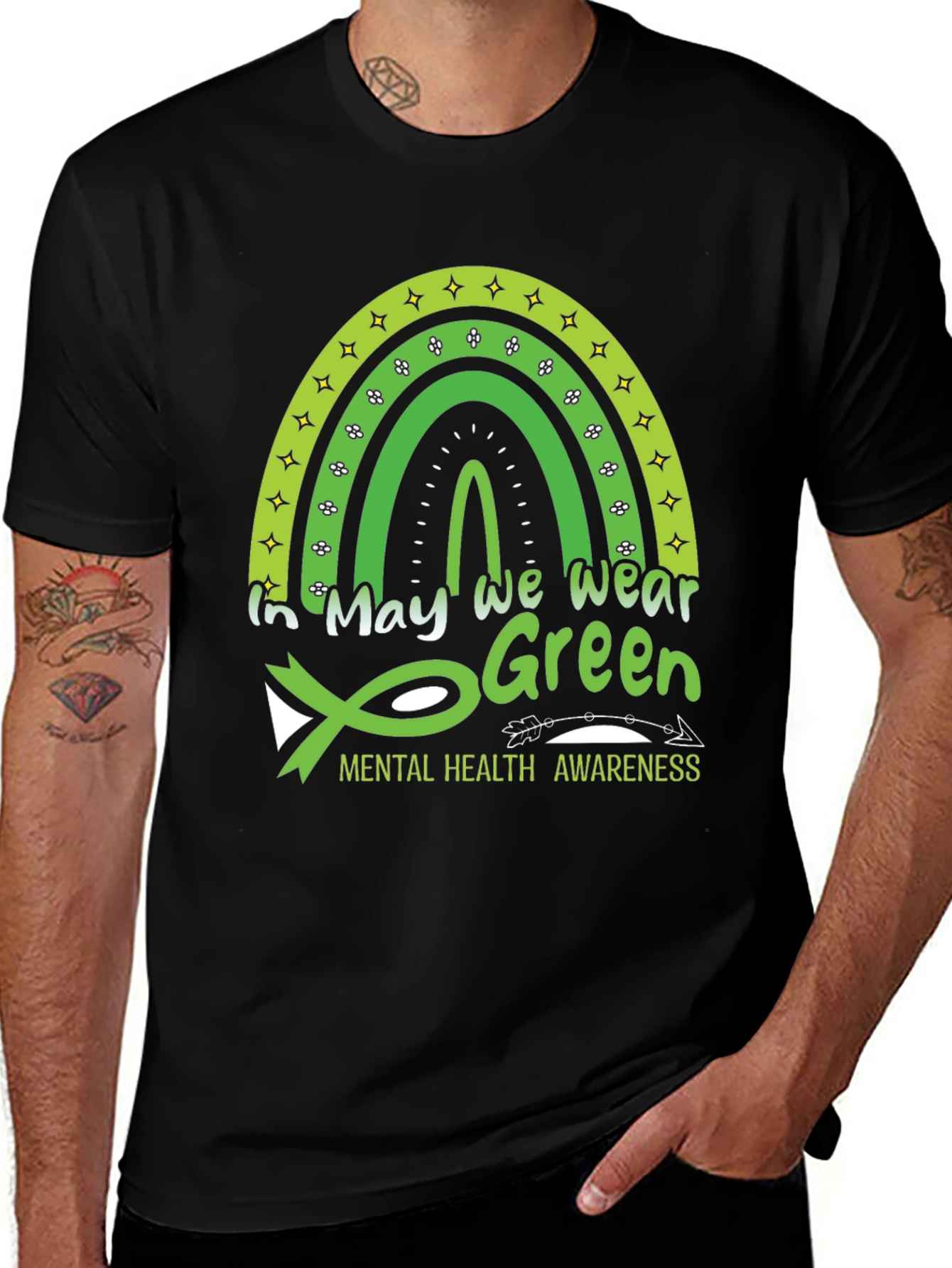 Mental Health Awareness Green Rainbow T-Shirt