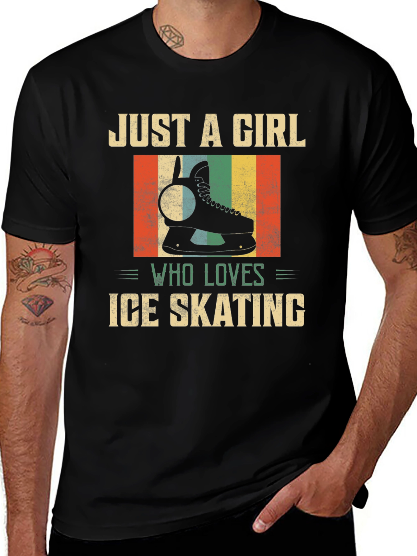 Variant 17 of Ice Skating Girl Graphic Tee - Black Cotton T-Shirt