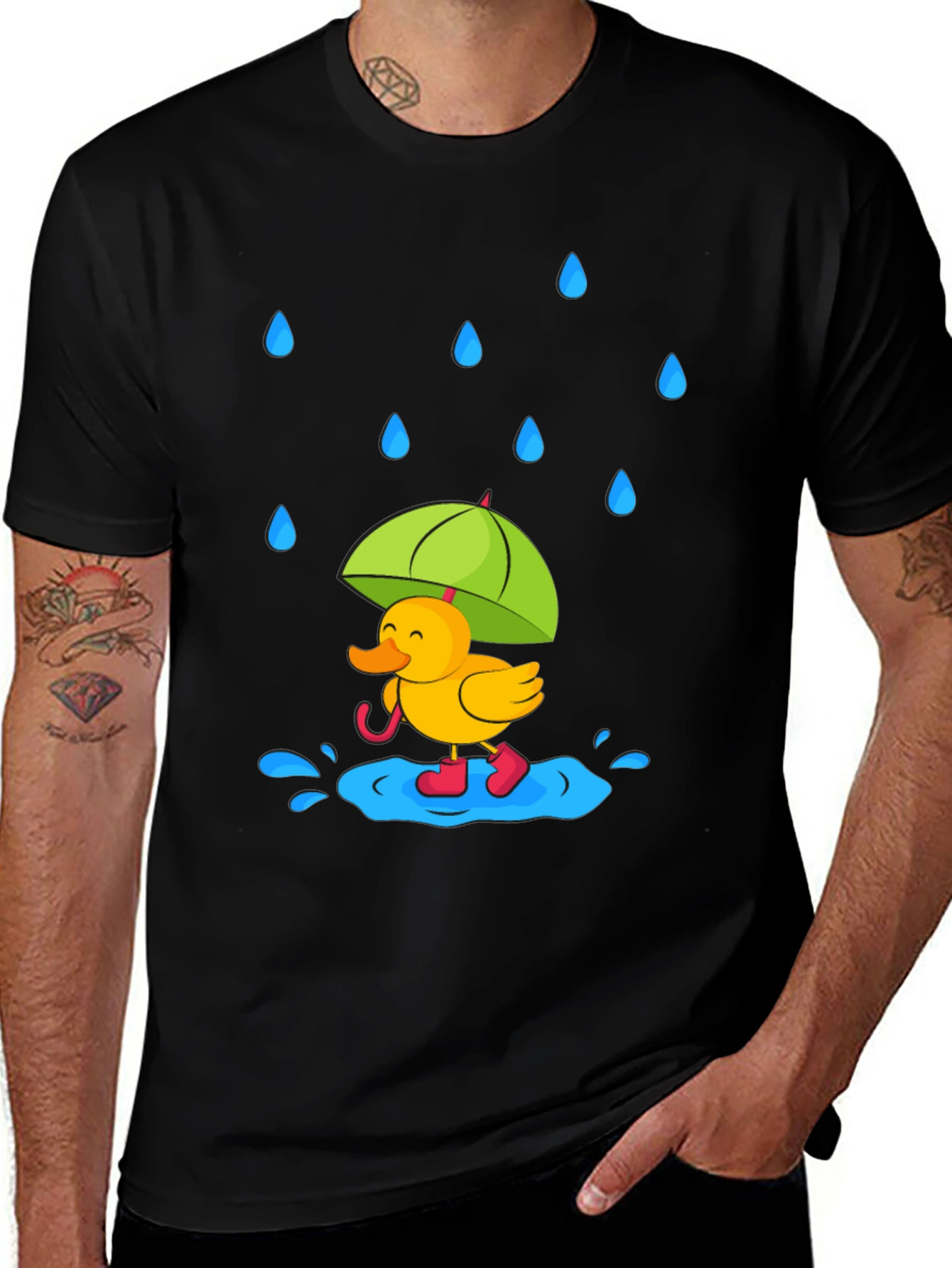 Variant 29 of Rainy Day Duck T-Shirt - Cute Cartoon Graphic Tee