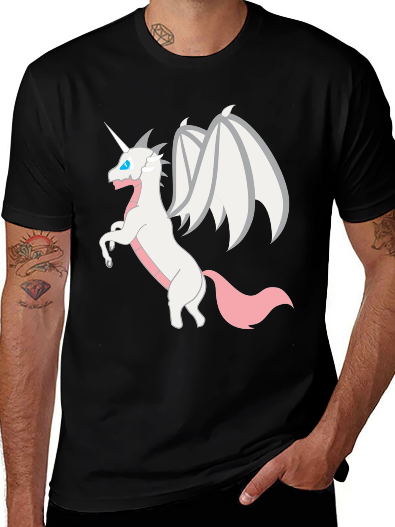 Whimsical Winged Unicorn Graphic Tee - Black