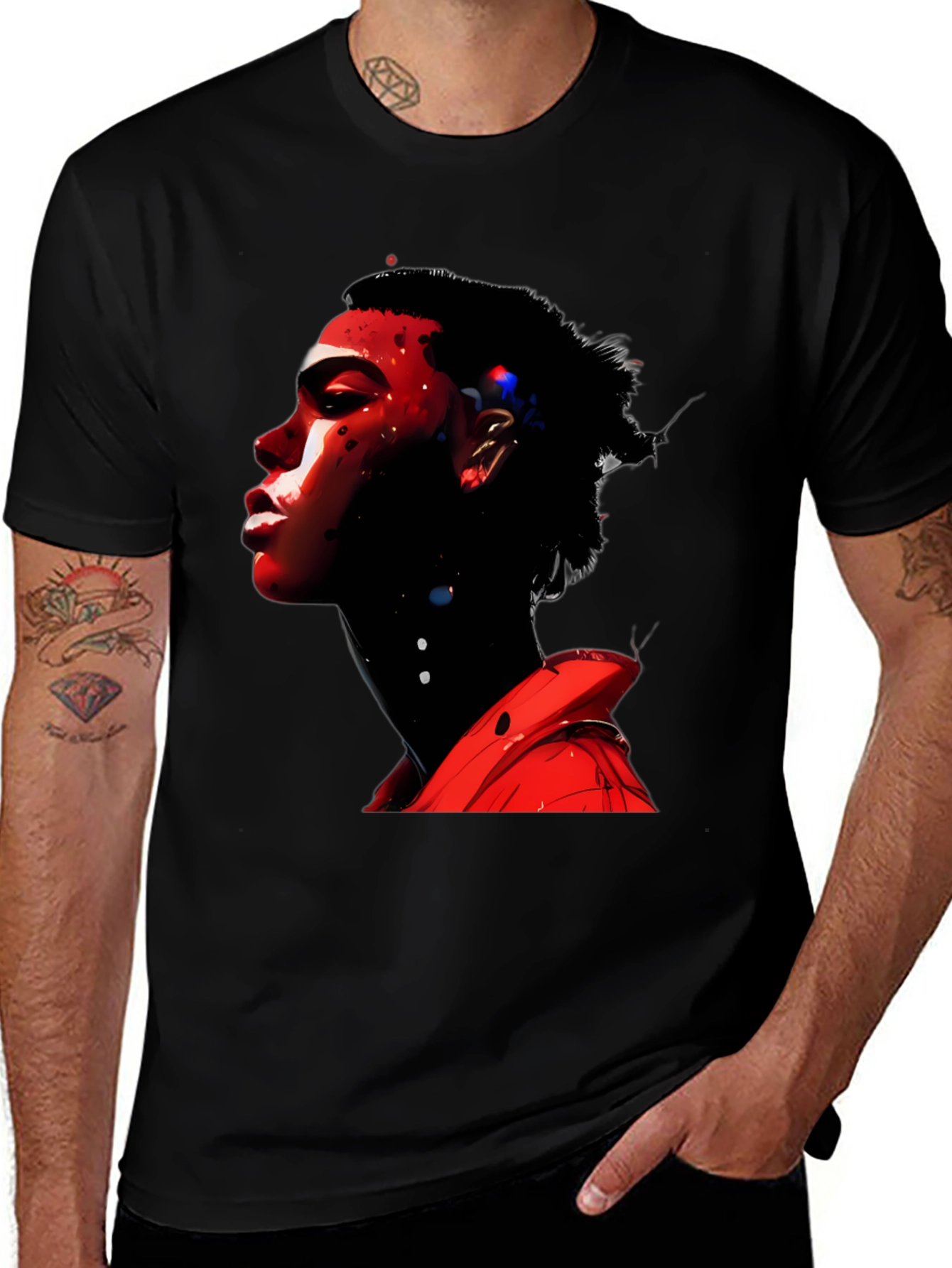 Variant 11 of Abstract Red Portrait Black T-Shirt