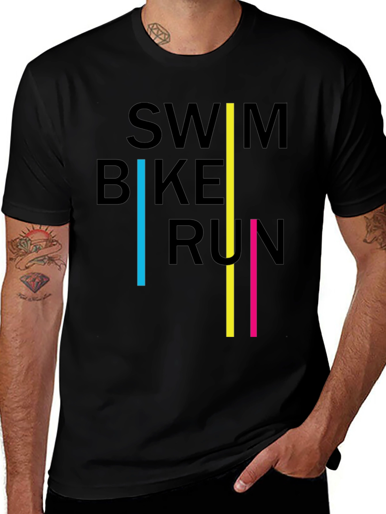Variant 8 of Swim Bike Run Triathlon T-Shirt - Black