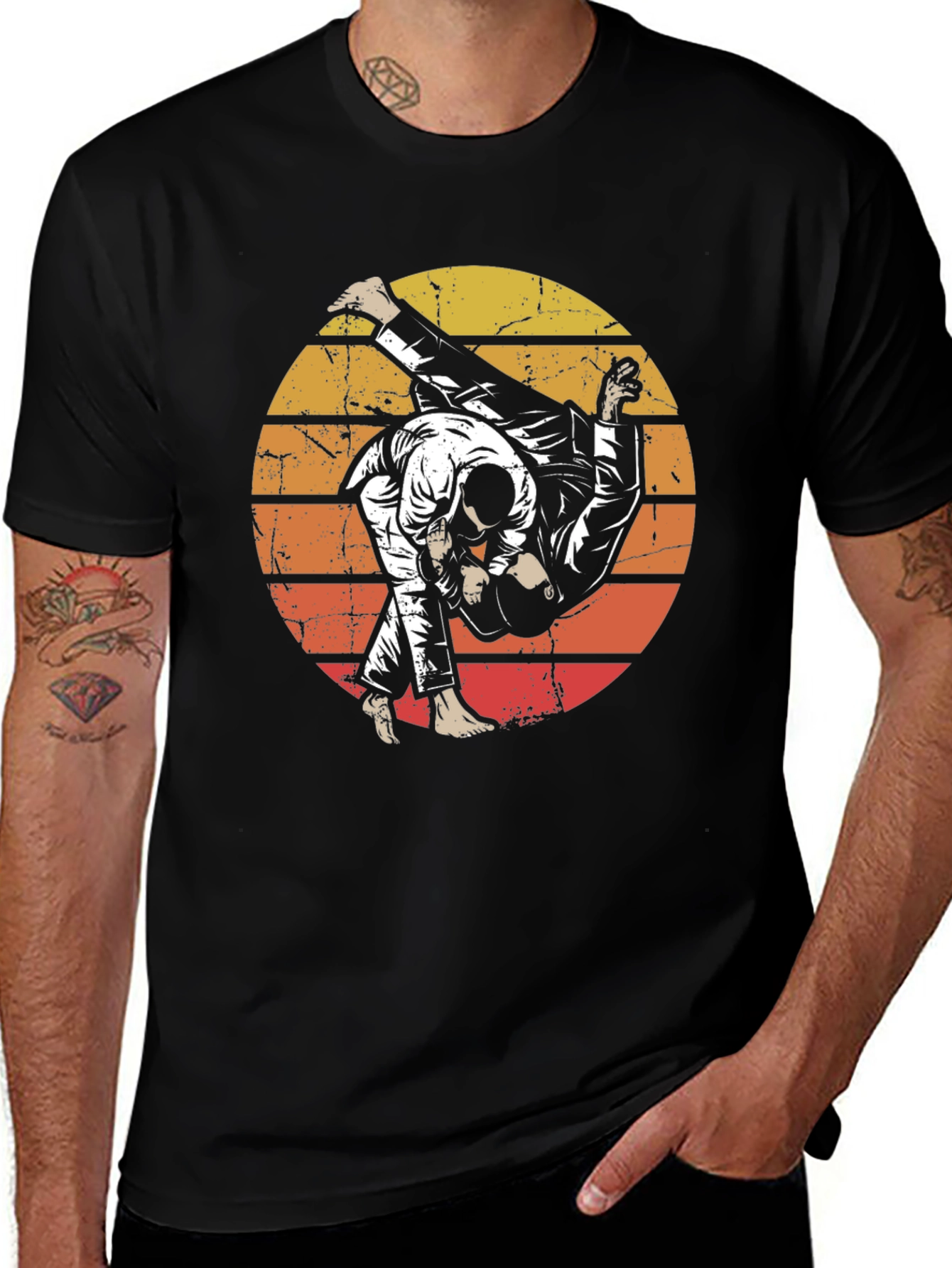 Judo Sunset Graphic Black T-Shirt