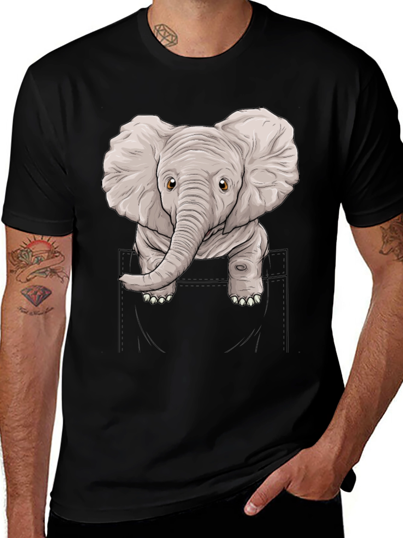 Variant 20 of Elephant in Pocket Black T-Shirt