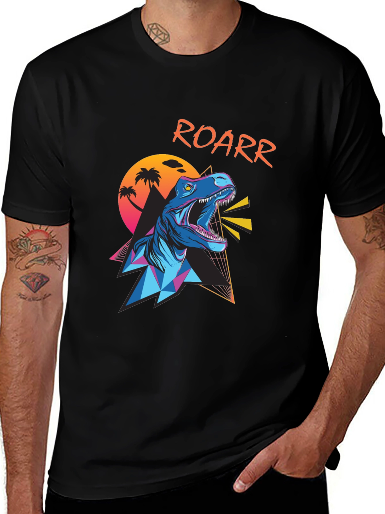 Variant 27 of Retro Dinosaur Roar T-Shirt - Black