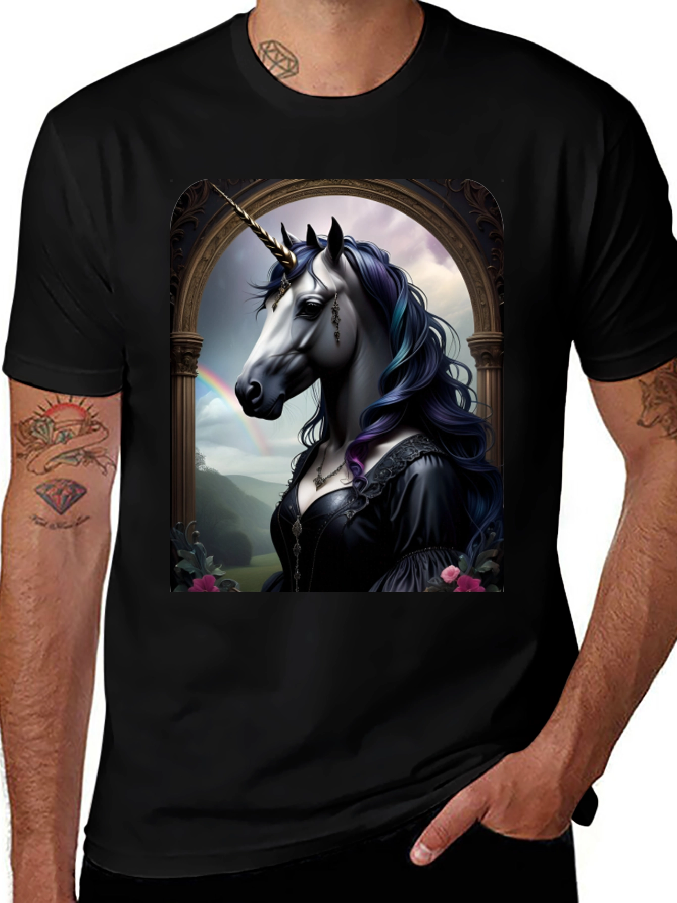 Variant 9 of Unicorn Portrait Graphic Tee - Mens Black T-Shirt