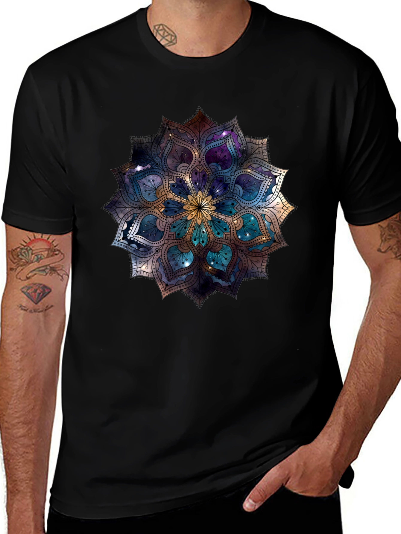 Variant 9 of Galaxy Mandala Graphic Black Tee