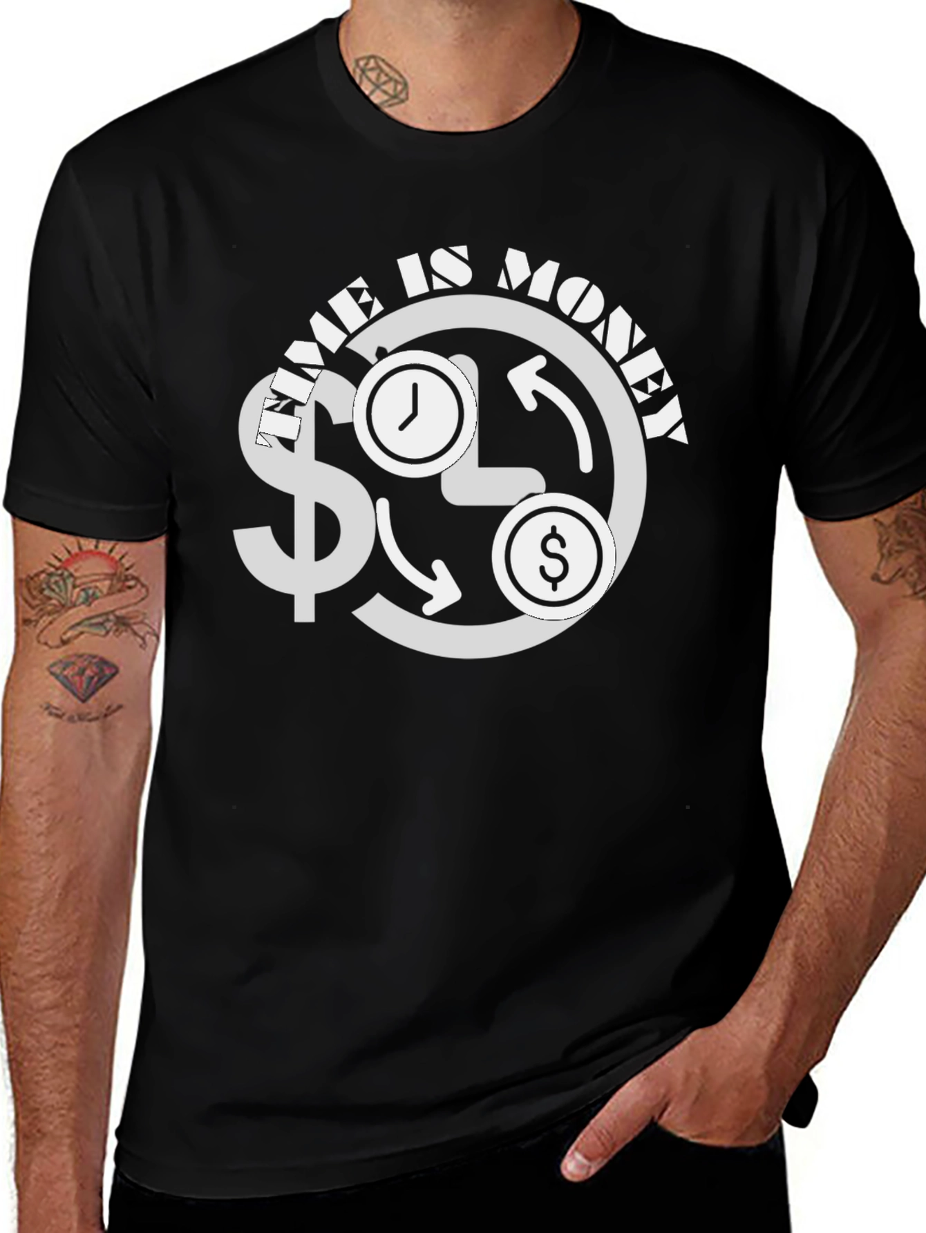 Variant 7 of Time is Money Graphic Tee - Black Cotton T-Shirt