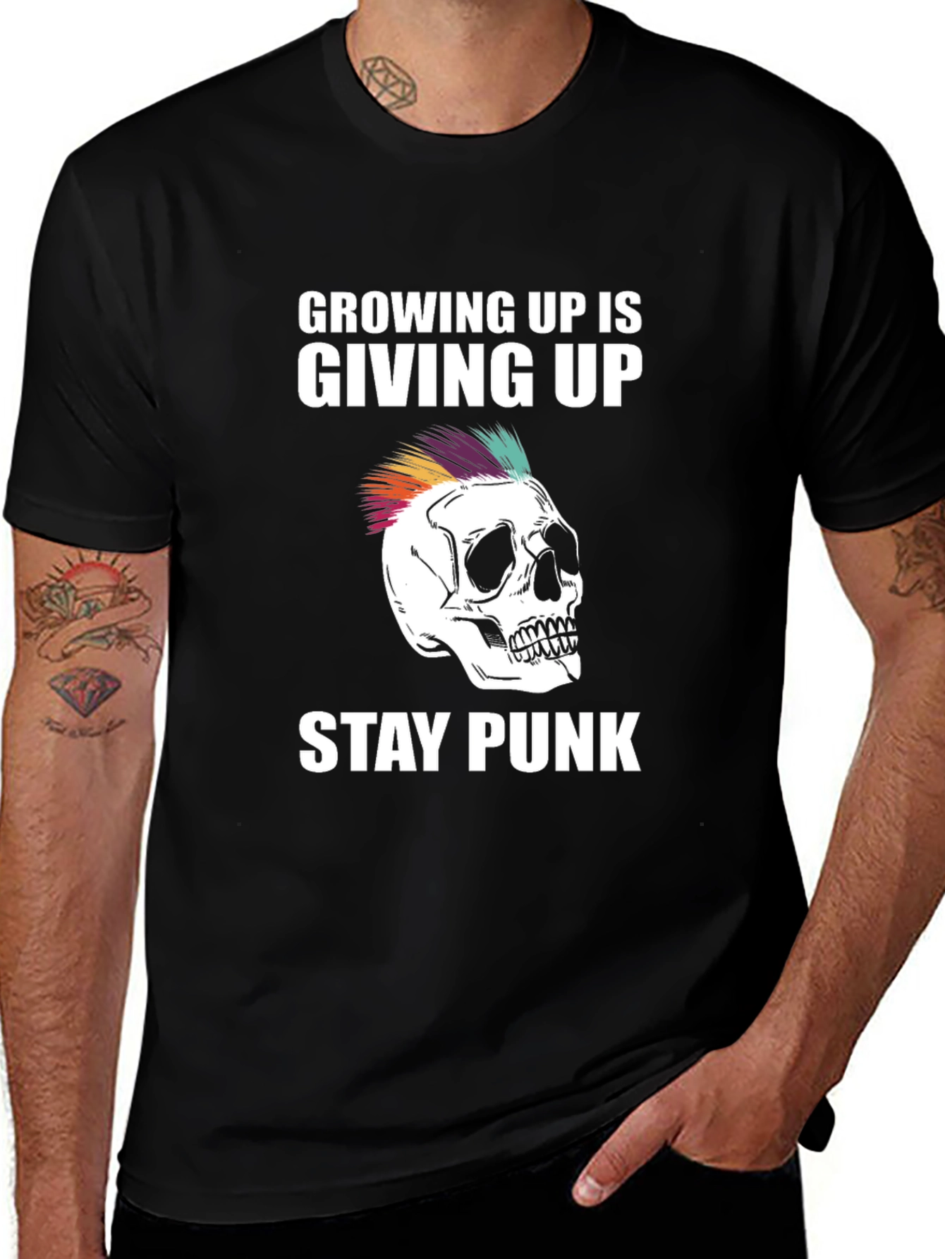 Variant 22 of Growing Up Is Giving Up Stay Punk Skull T-Shirt