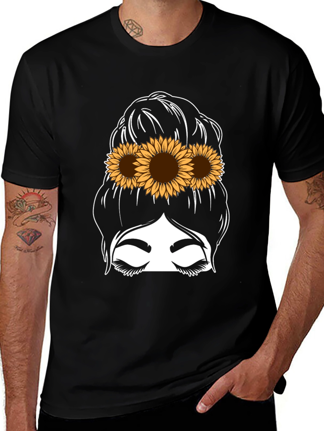 Variant 5 of Sunflower Messy Bun T-Shirt - Casual Chic