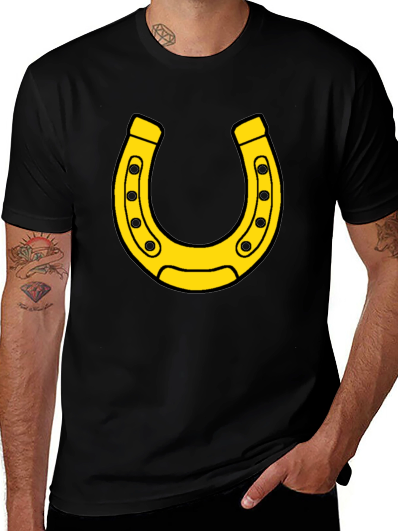 Variant 27 of Lucky Horseshoe Graphic Tee - Black Cotton Comfort