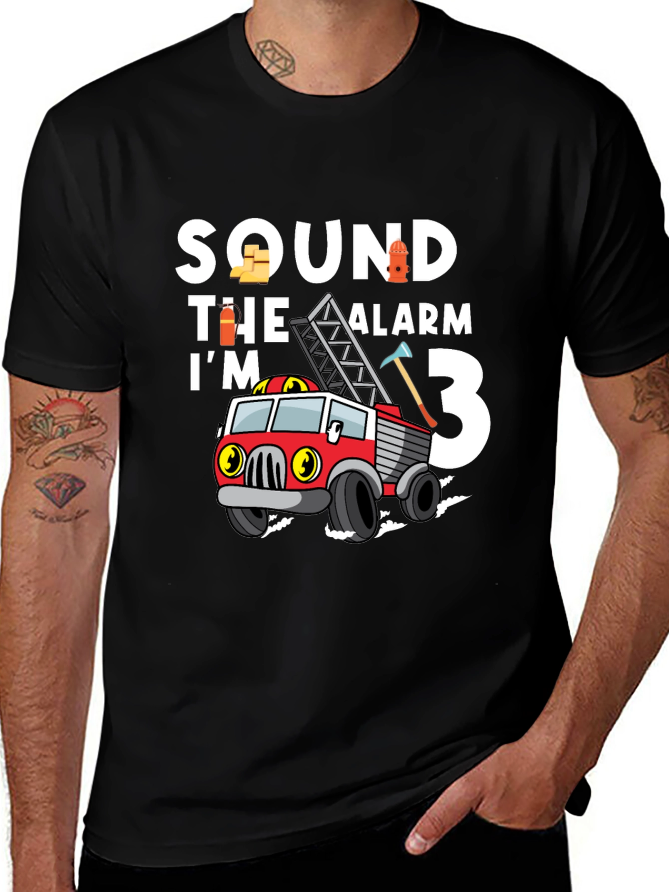 Variant 17 of Fire Truck Birthday T-Shirt - "I'm 3" Design
