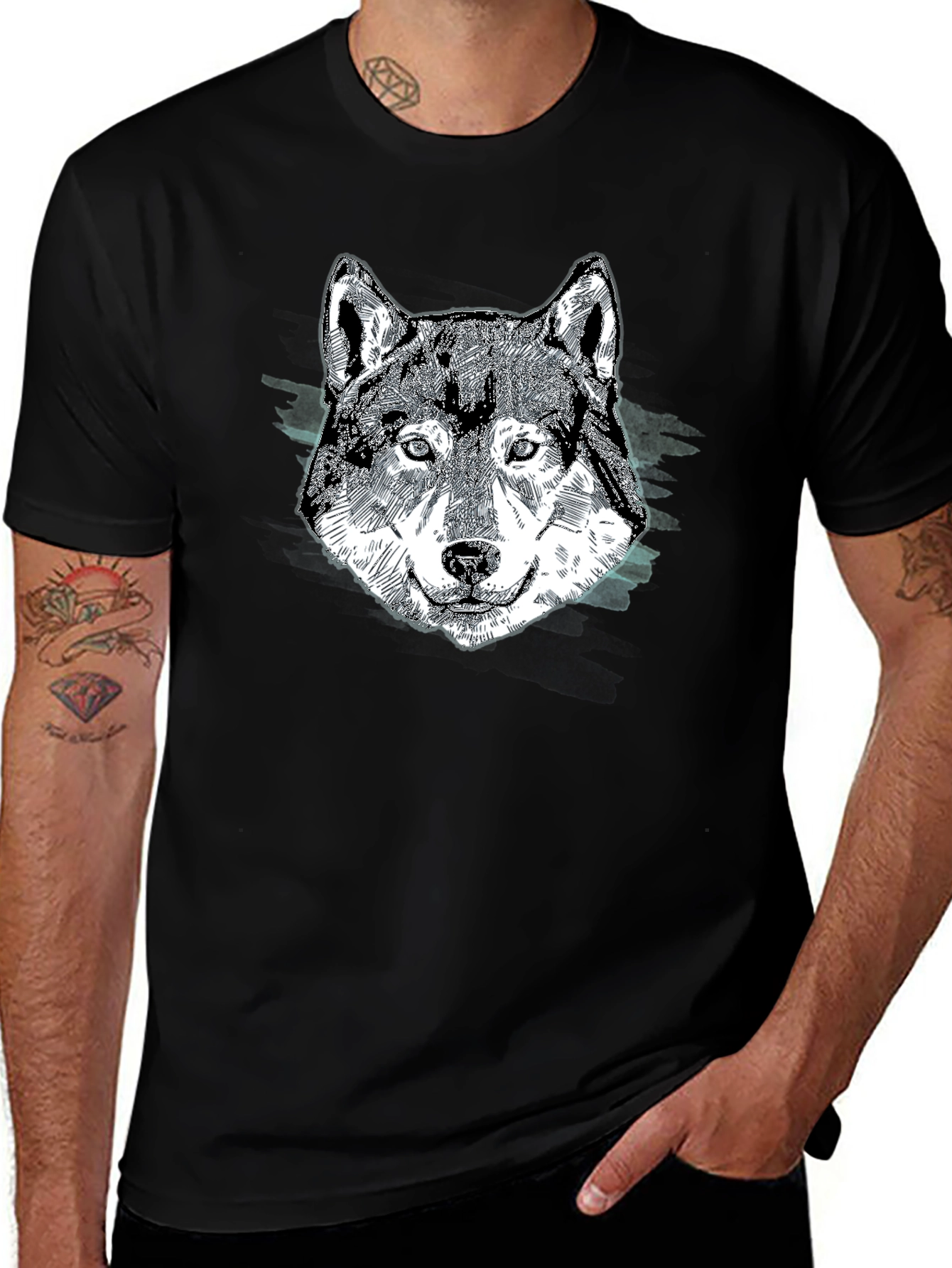 Variant 4 of Wolf Graphic Print Black T-Shirt