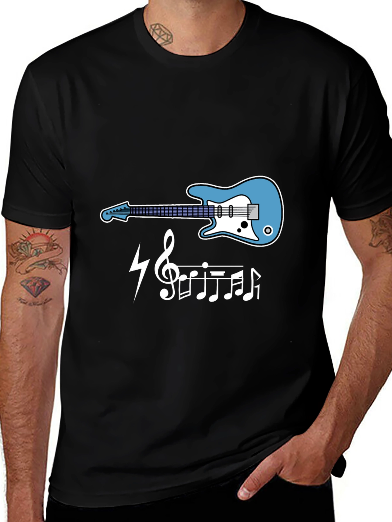 Variant 18 of Guitar Music Notes Graphic Tee - Black Cotton T-Shirt