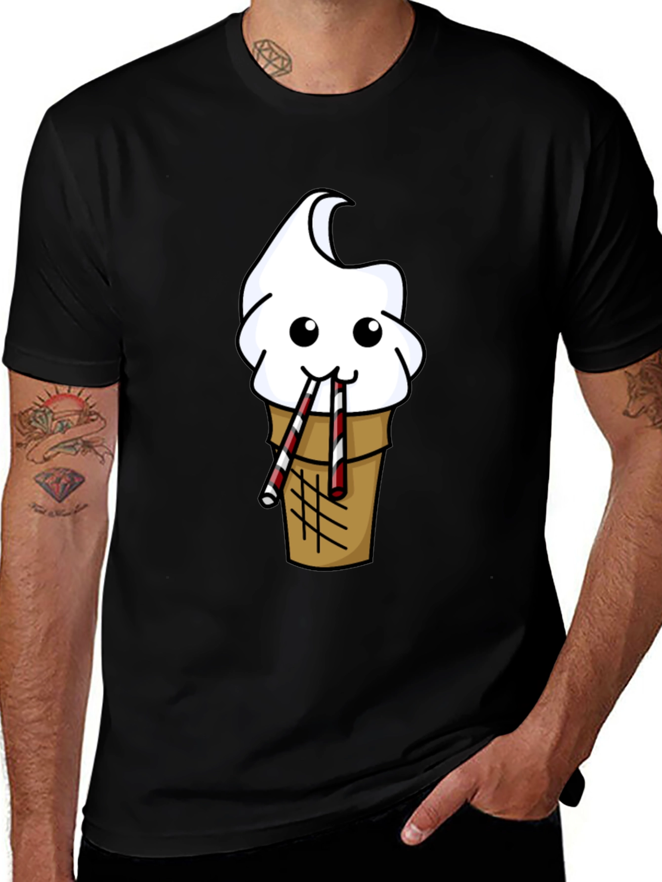Variant 25 of Funny Ice Cream Cone Graphic Tee - Black