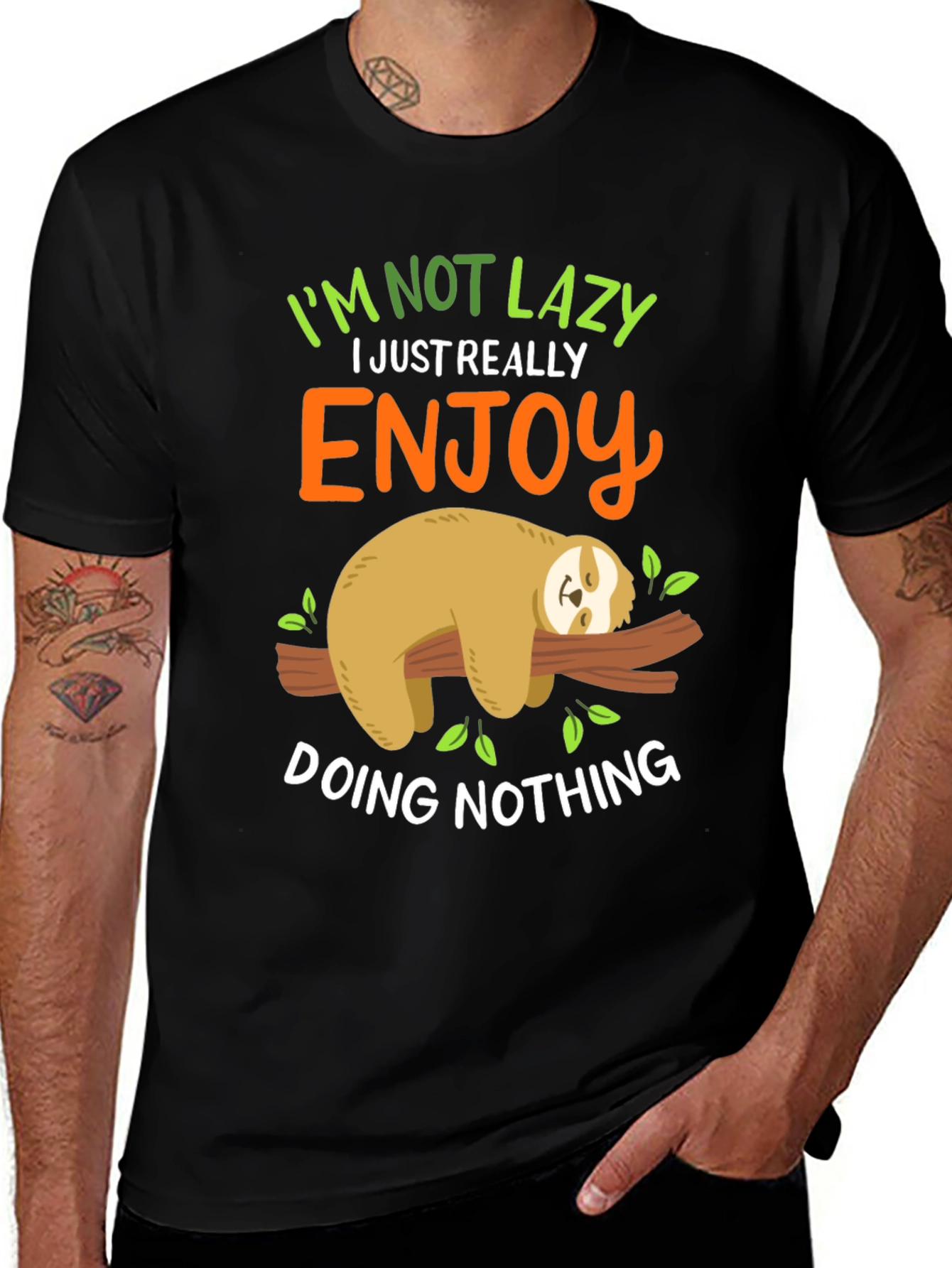 Variant 28 of Lazy Sloth Graphic Tee - Enjoy Doing Nothing!