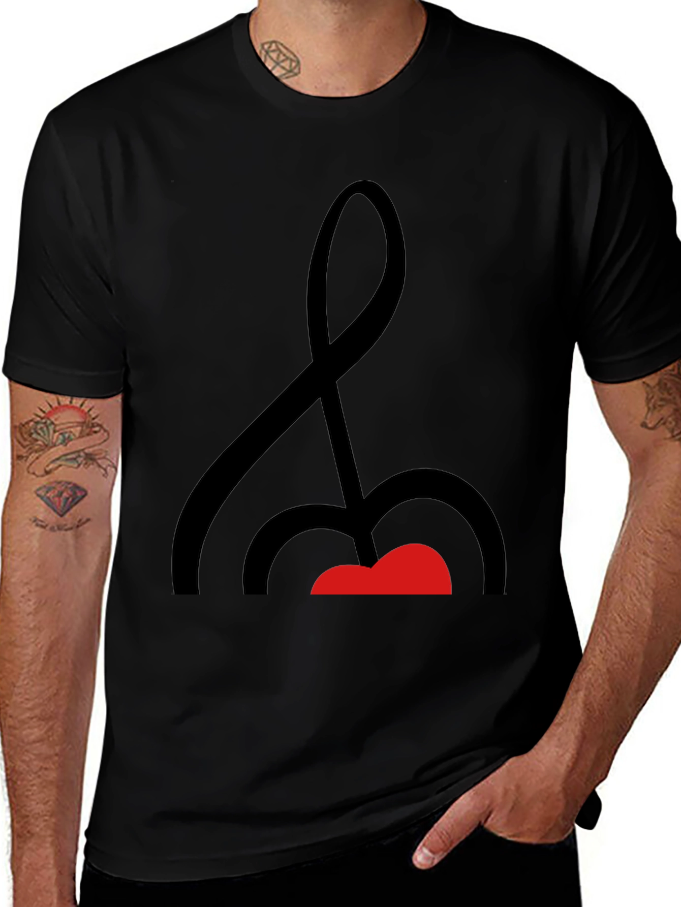 Variant 23 of Abstract Music Note Graphic Tee - Black Cotton Shirt