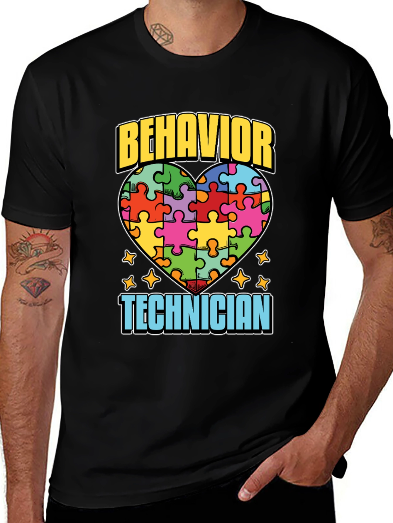 Behavior Technician Heart Puzzle Piece Graphic T-Shirt