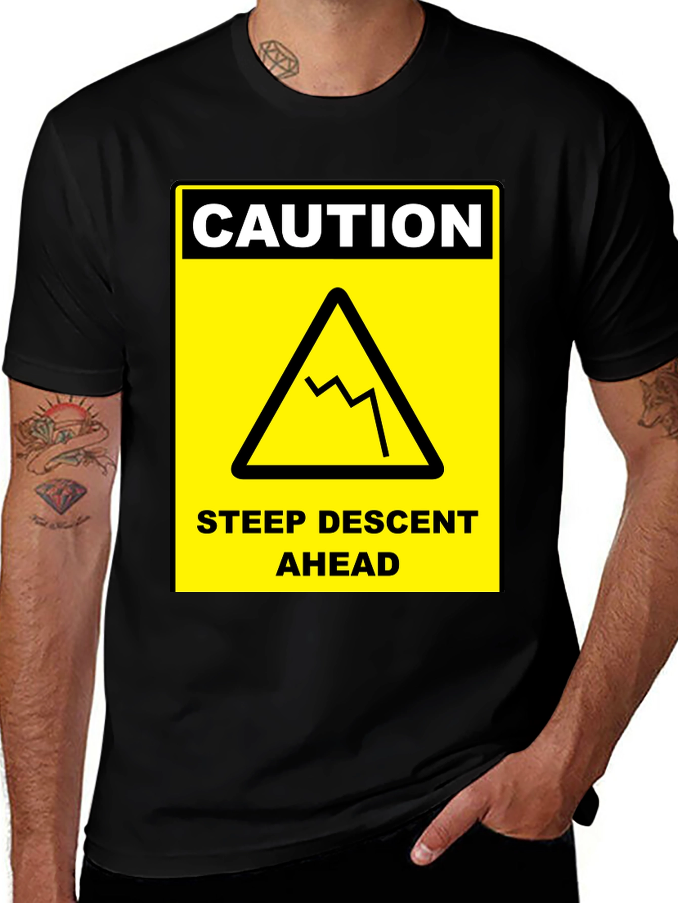 Variant 3 of Caution Steep Descent Ahead Graphic Tee