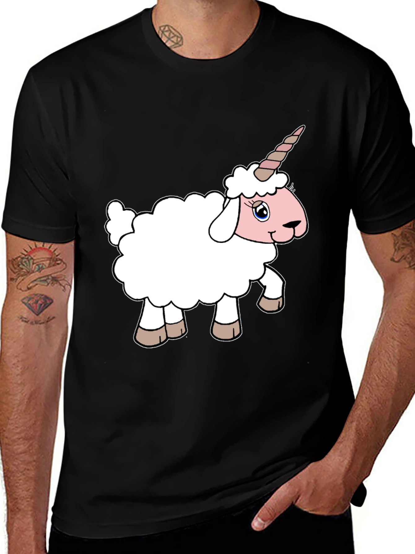 Black Unicorn Sheep Graphic Tee - Black Cotton T-Shirt main image