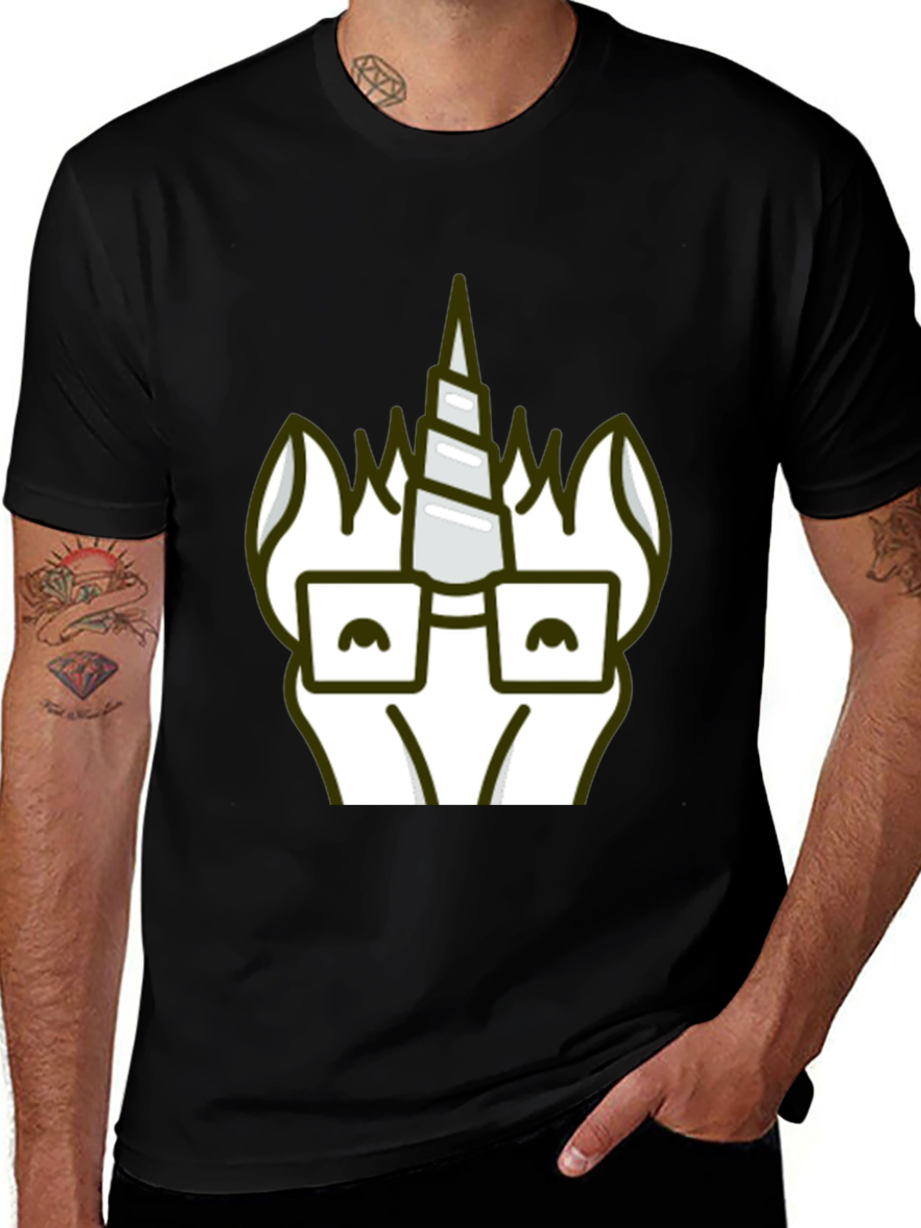Variant 24 of Geeky Unicorn T-Shirt - Black Cotton Tee